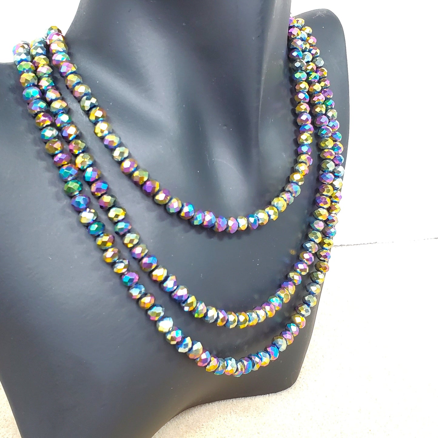 Rainbow Colors Three Strand Crystal Beaded Necklace