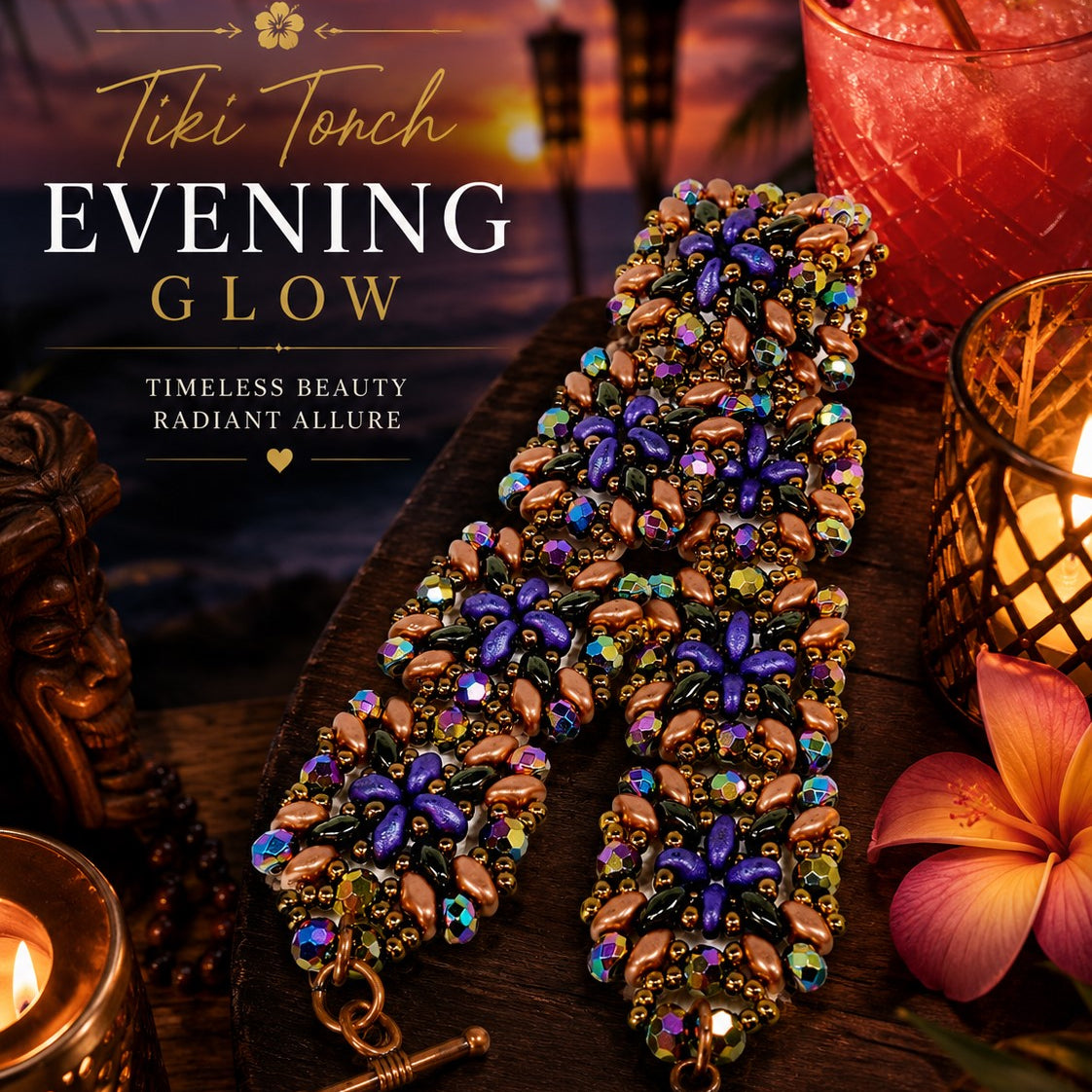 Handwoven Seed Bead Jewelry – Purple Bronze Boho Bracelet
