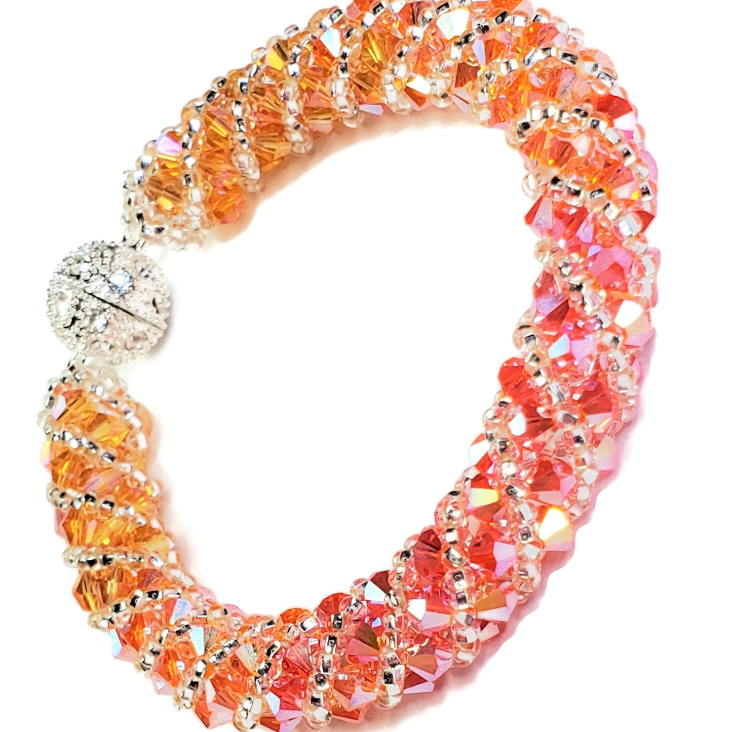 Crystal Bracelet Orange Peach Preciosa Crystal Spiral Bracelet