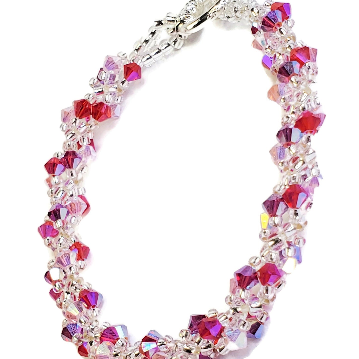Valentines Day Pink Crystal Spiral Beaded Bracelet, Bracelet Spiral Beaded Bracelet
