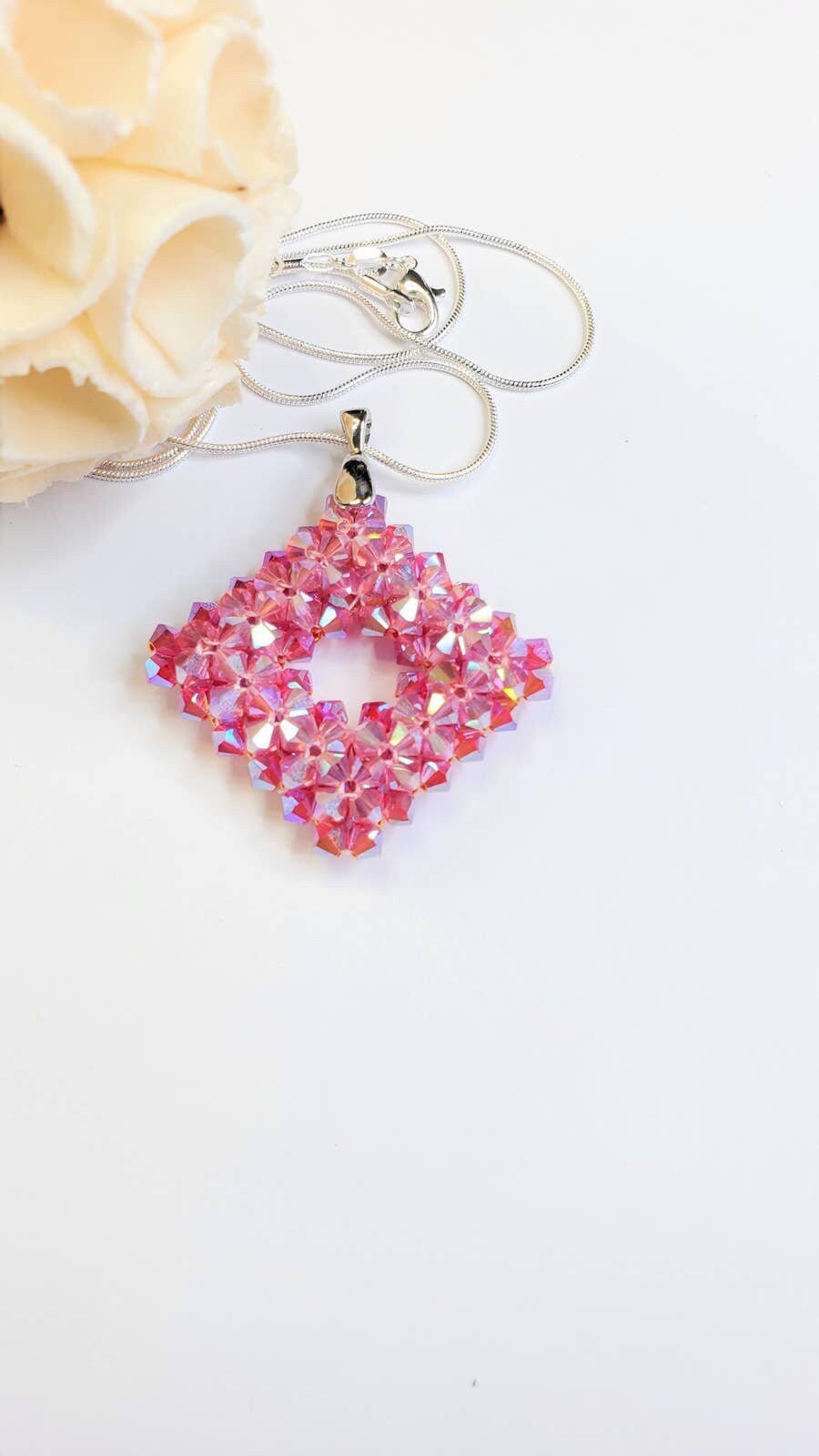 Fuchsia Pink Crystal Necklace Reversible Valentine's day