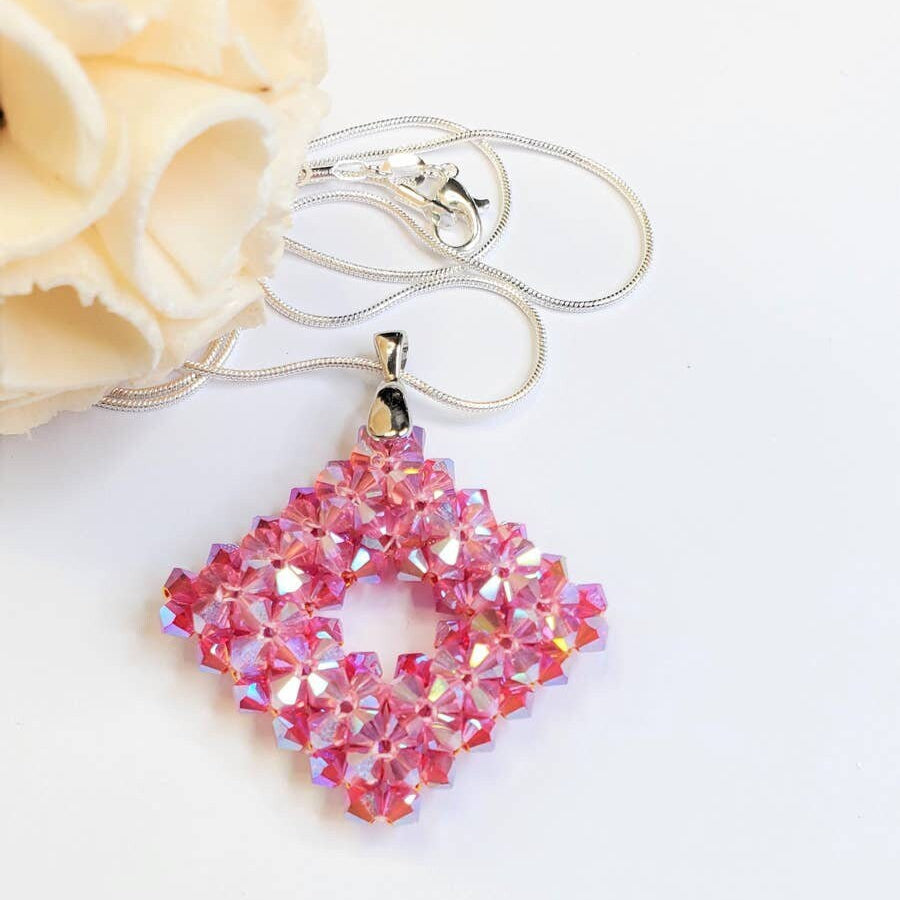 Fuchsia Pink Crystal Necklace Reversible Valentine's day