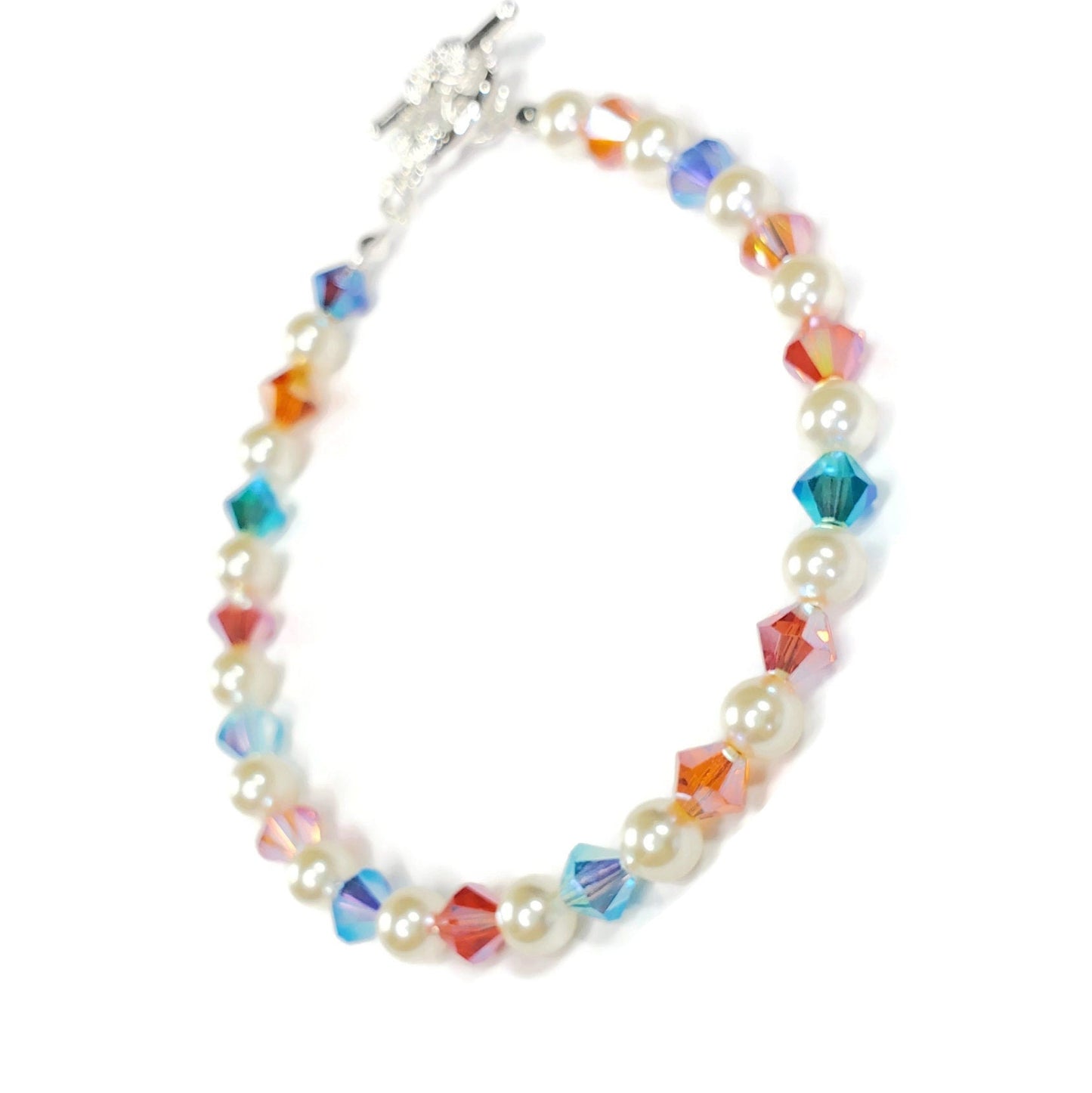 Multi Rainbow Color Crystal Beaded Pearl Bracelet Wedding Bracelet
