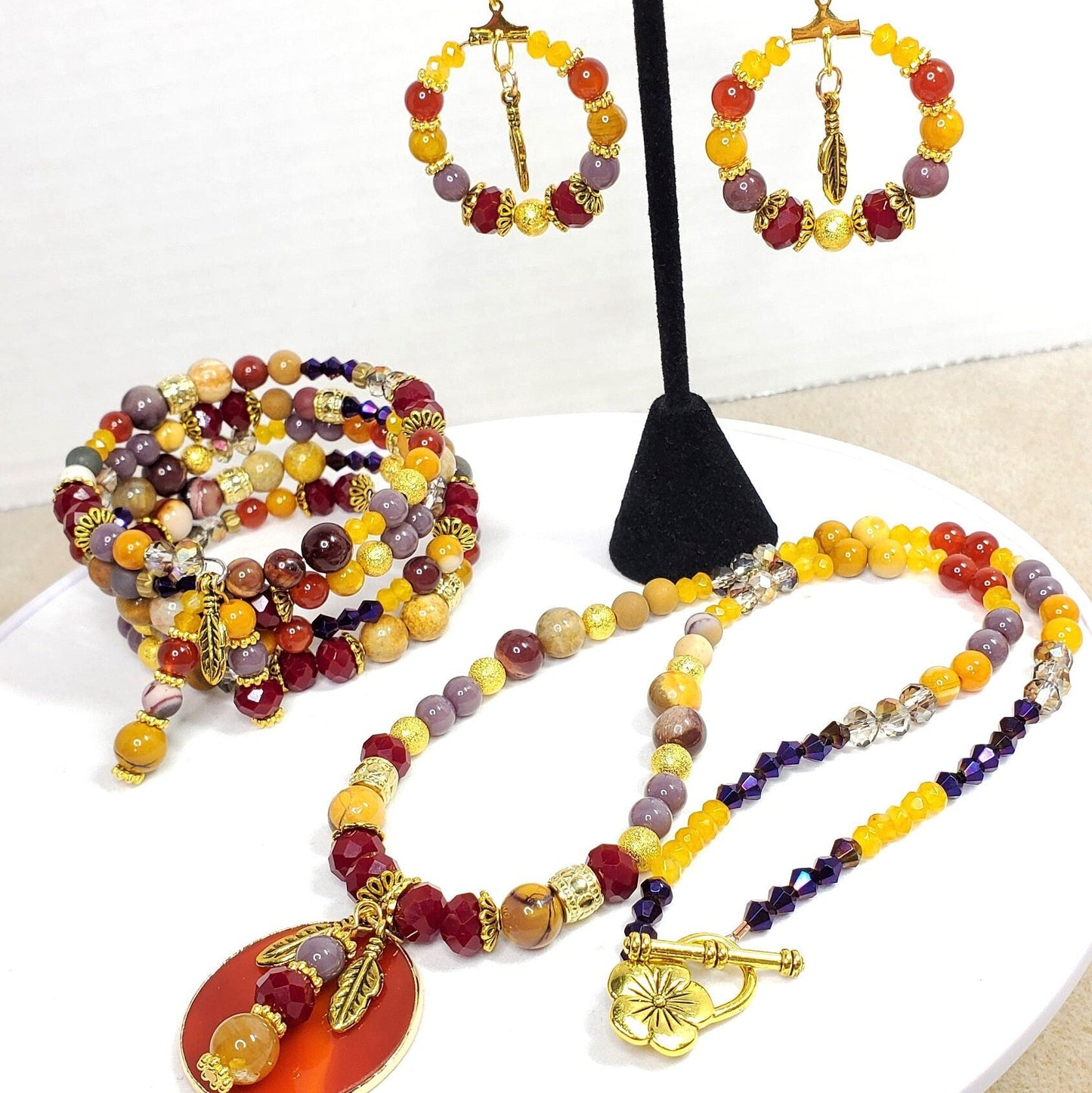 Mookaite & Carnelian Gemstone Necklace Set