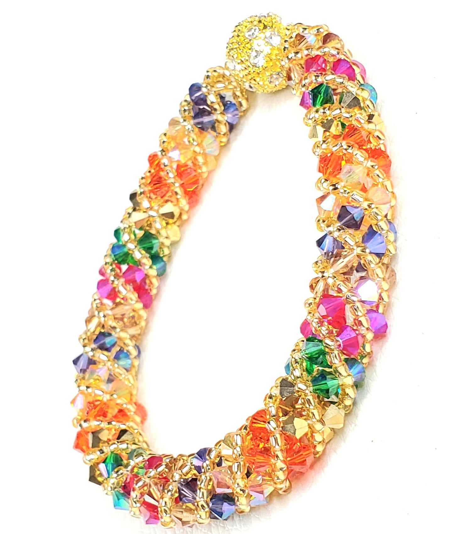 Tropical Rainbow Bracelet , Beaded Bracelet Beadweaving, Beaded Bracelet, Preciosa Crystal Bracelet Spiral