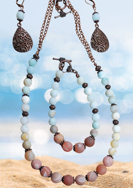 Amazonite and Agate Ombre Necklace Set