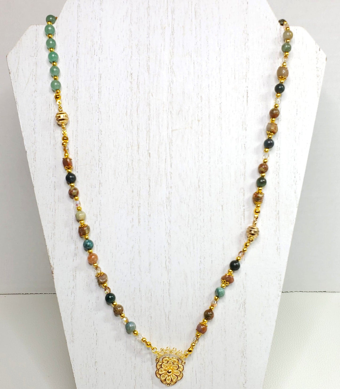 Jasper and Green Aventurine Magnetic Mix & Match Necklace/Bracelet Five Way Necklace Set 18k Gold Plated Filigree Components