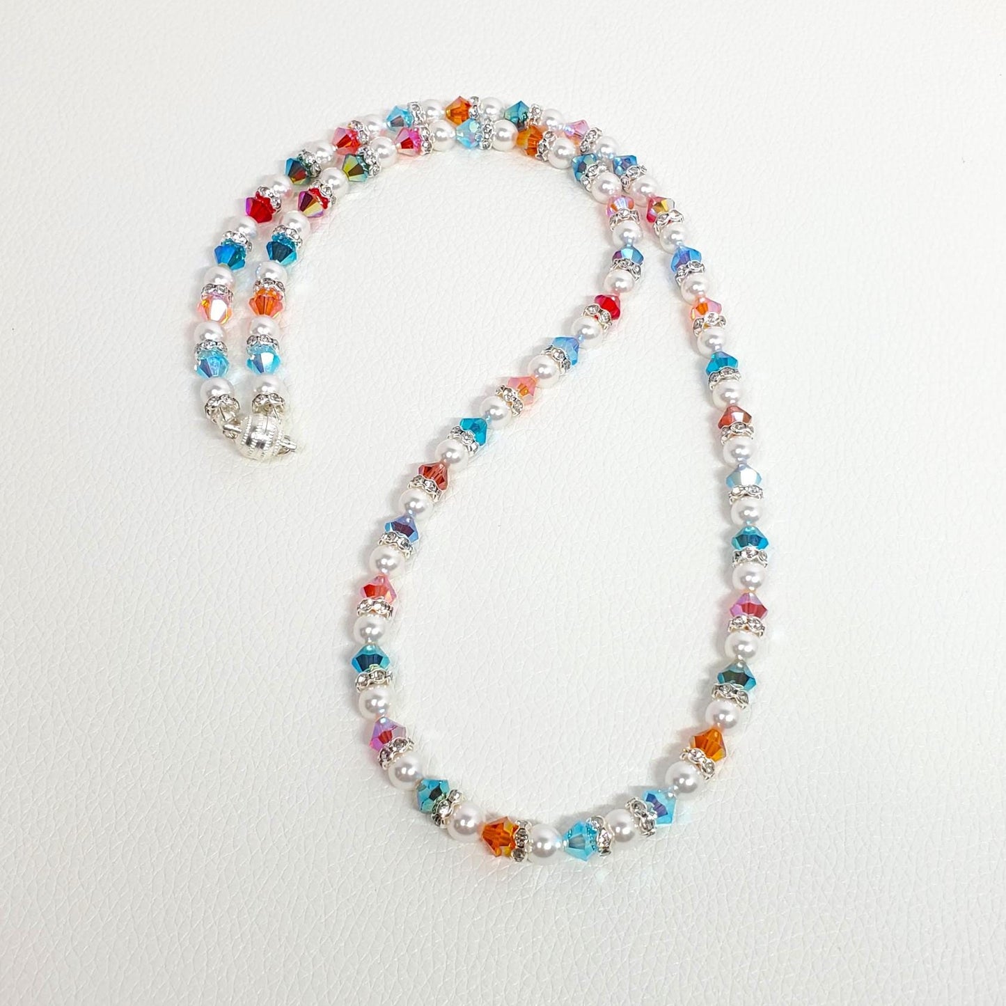 Pearl and Crystal Necklace Multi Rainbow Color Crystal Beaded Pearl Necklace and Bracelet Set Wedding Jewelry