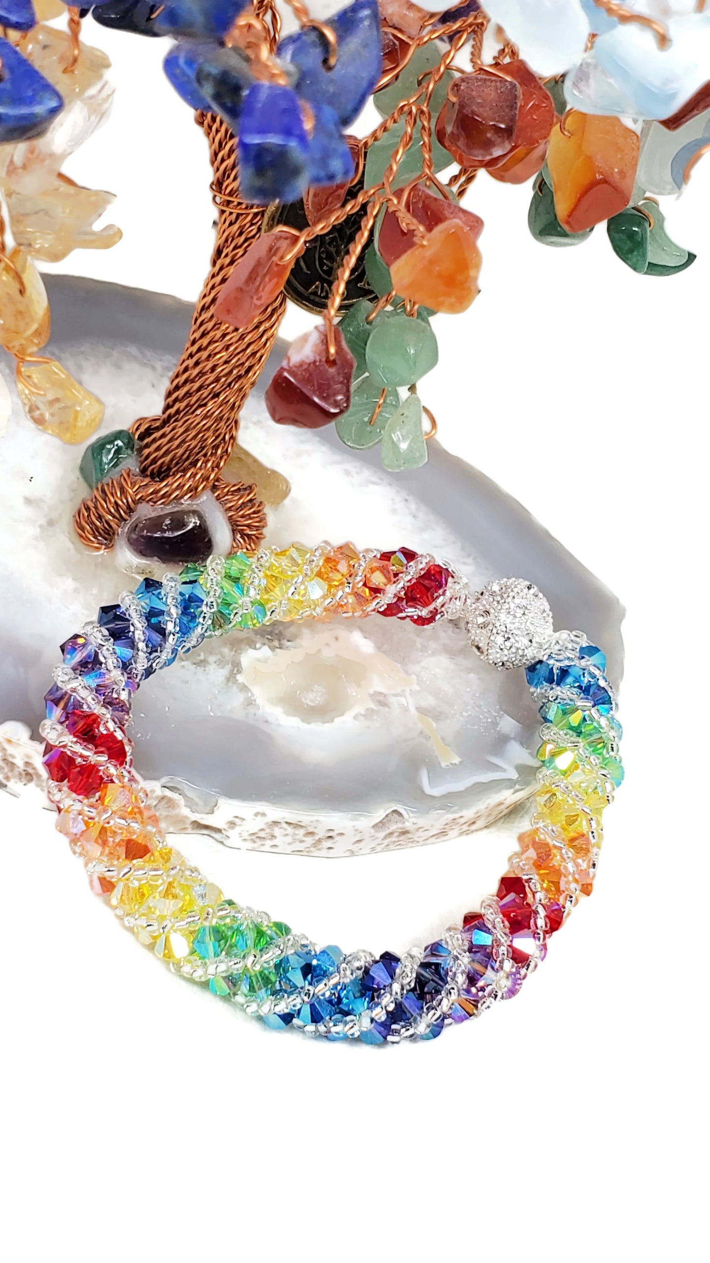 Rainbow Spiral Rhinestone Crystal 7 Chakra Statement Bracelet, Statement Jewelry, Crystal Bracelet, Handmade Chakra Bracelet
