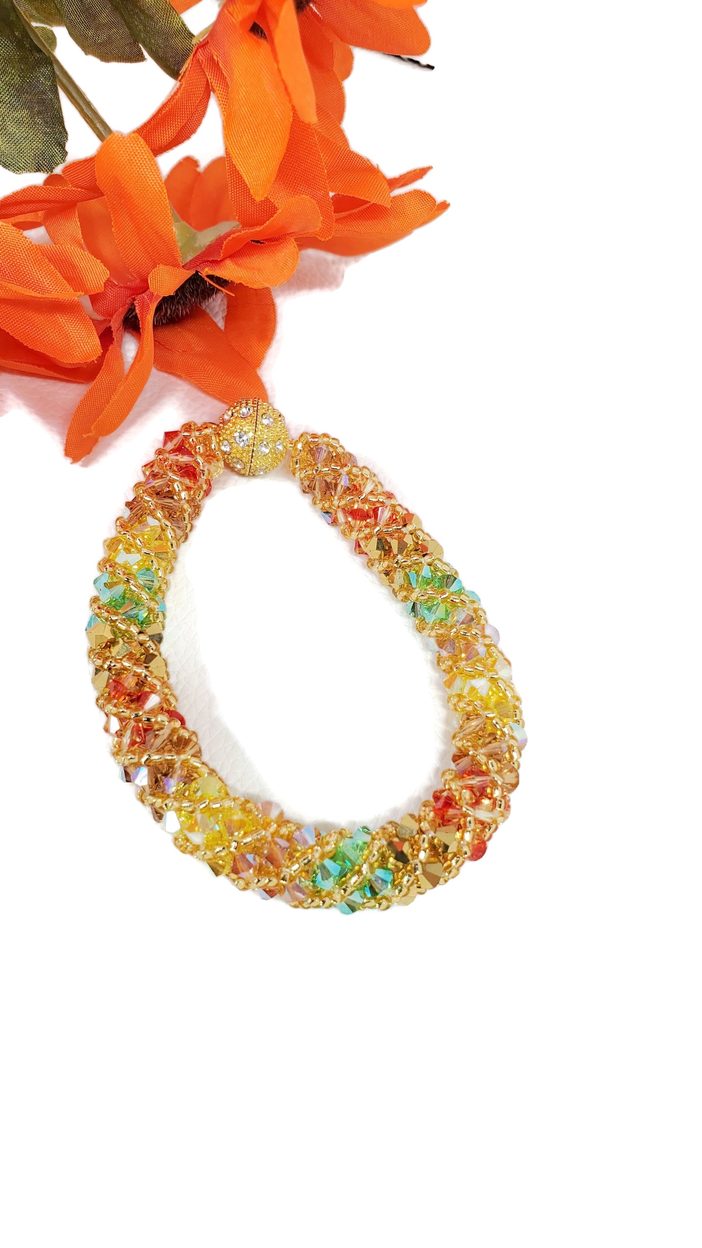 Handmade Autumn Bracelet – Colorful Crystal & Rhinestone Jewelry – Fall Accessory - Colorful Fall Jewelry - Crystal Beaded Jewelry