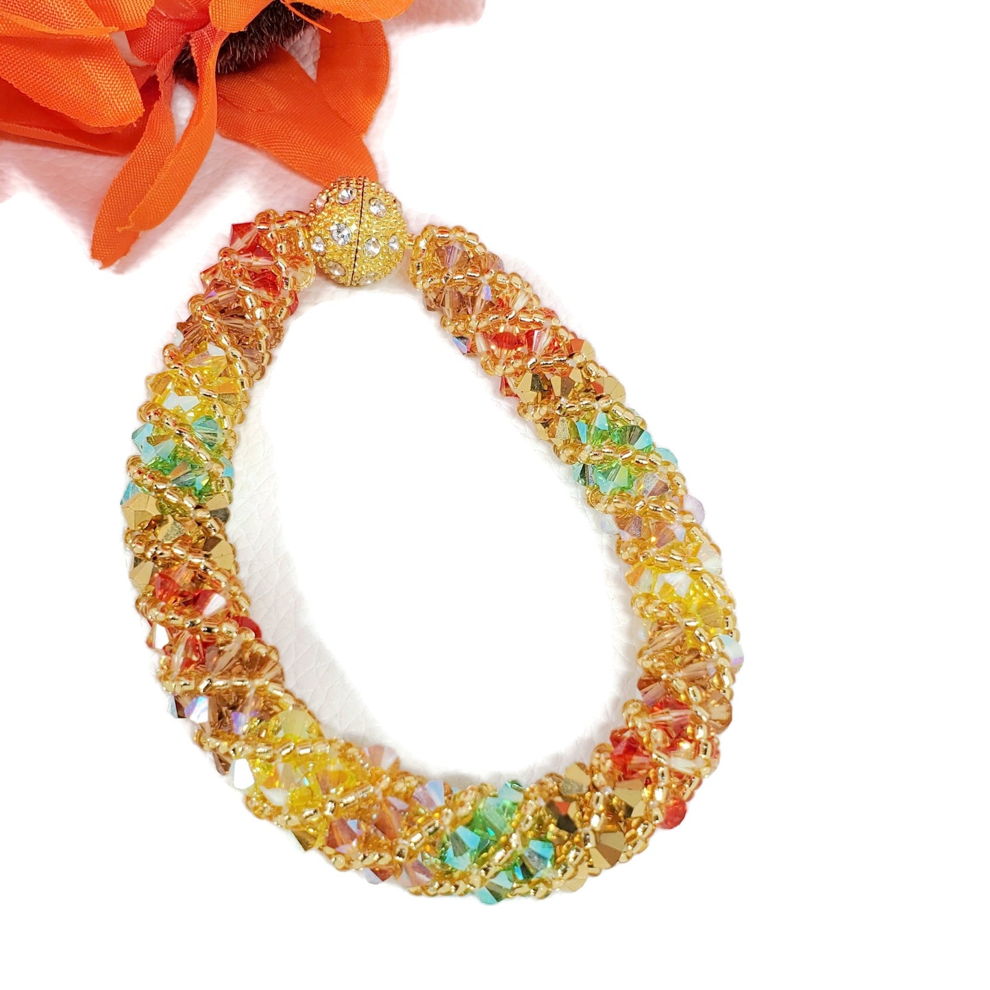 Handmade Autumn Bracelet – Colorful Crystal & Rhinestone Jewelry – Fall Accessory - Colorful Fall Jewelry - Crystal Beaded Jewelry