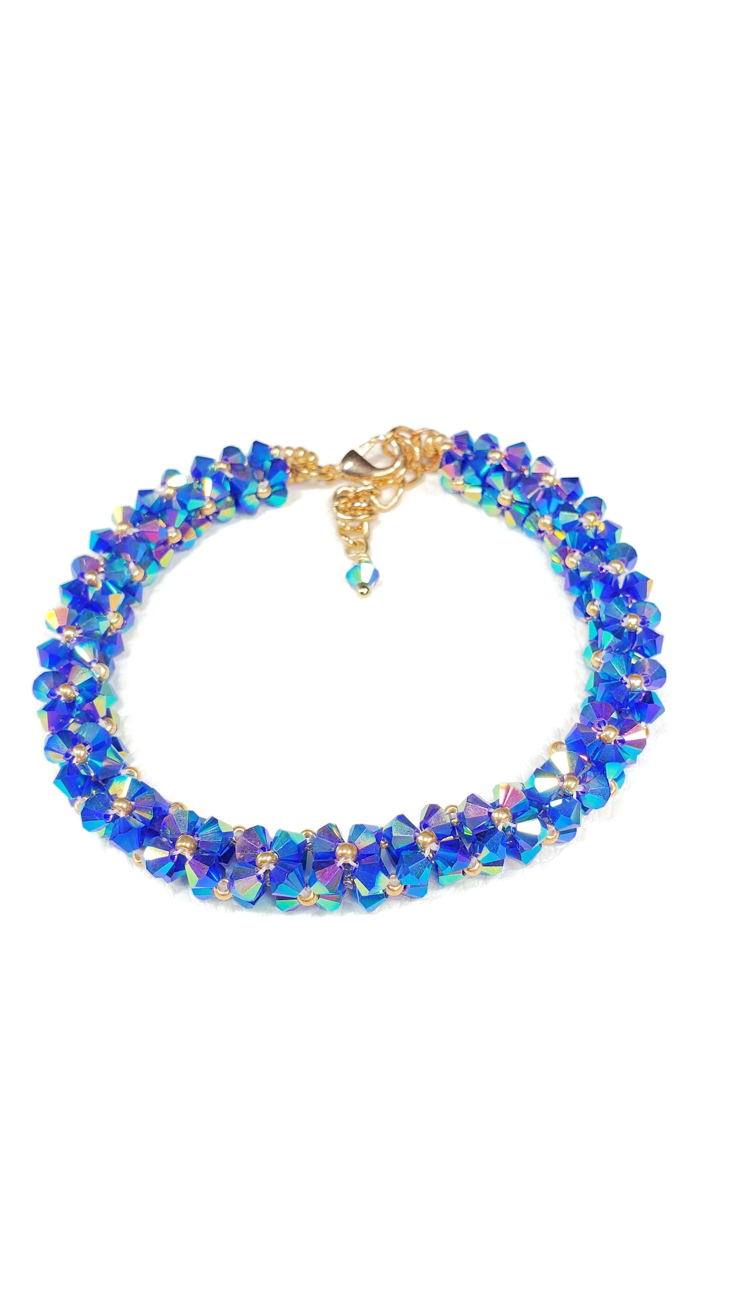 Handcrafted Blue AB Crystal Bicone Adjustable Bracelet