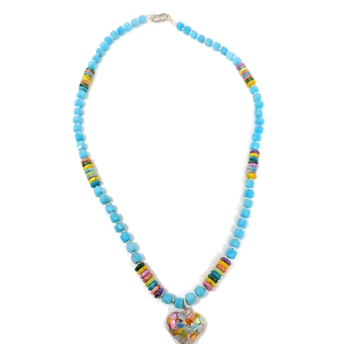 Blue Turquoise Magnesite Necklace Resin Heart Pendant