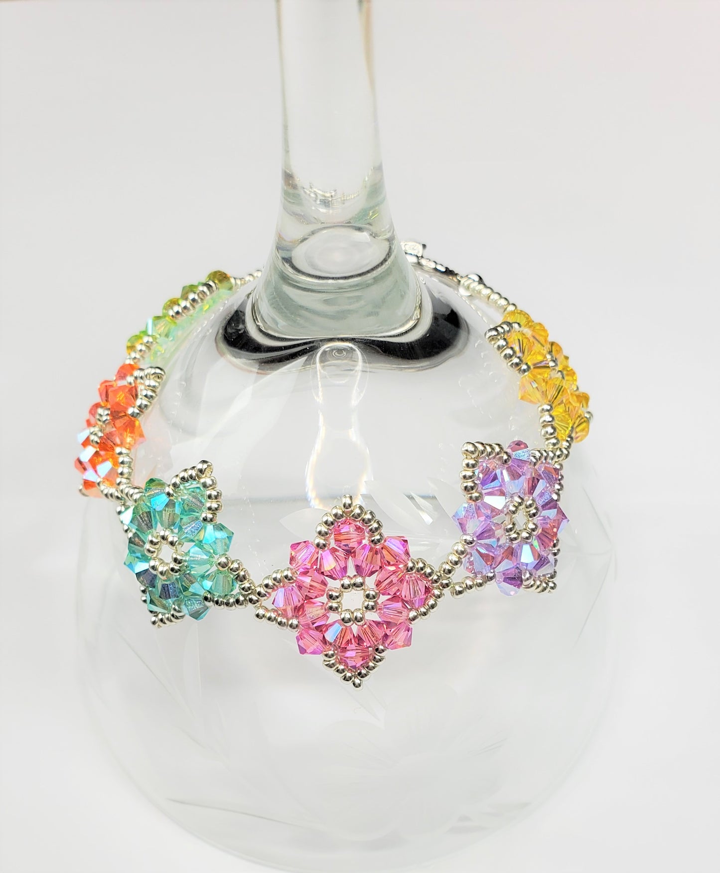 Beautiful Rainbow  Handmade Crystal Beaded Link Bracelet