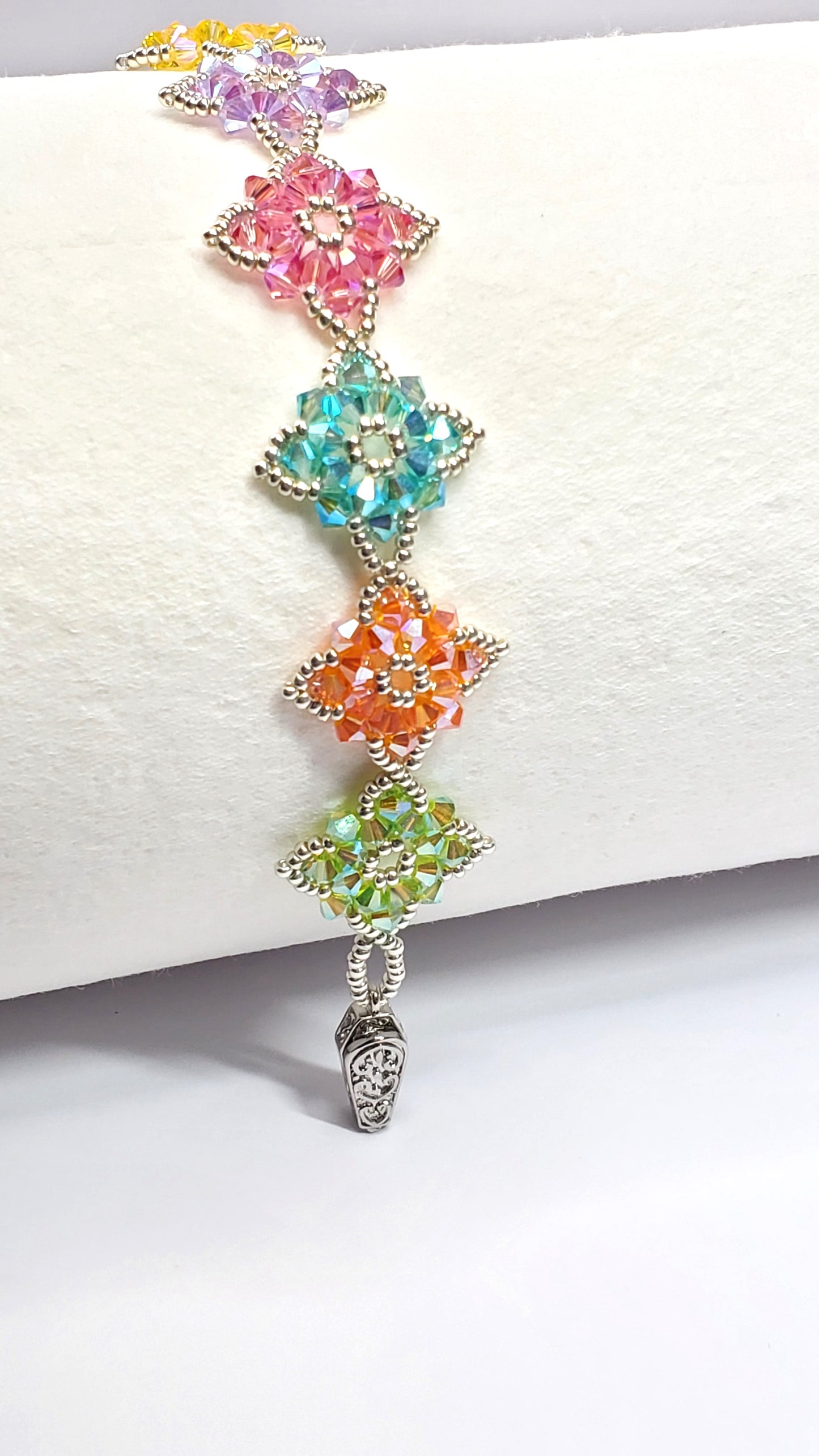 Beautiful Rainbow  Handmade Crystal Beaded Link Bracelet