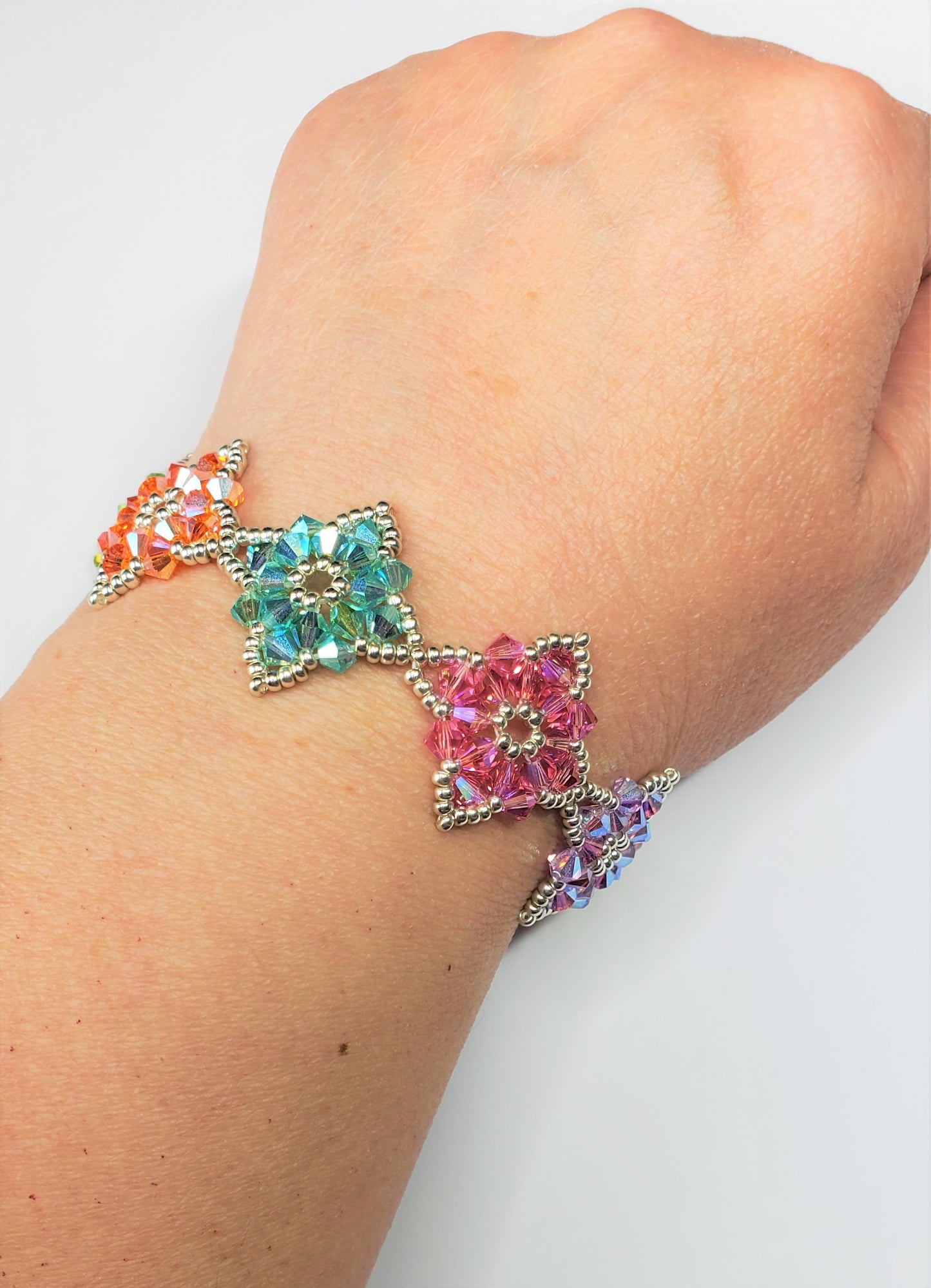 Beautiful Rainbow  Handmade Crystal Beaded Link Bracelet