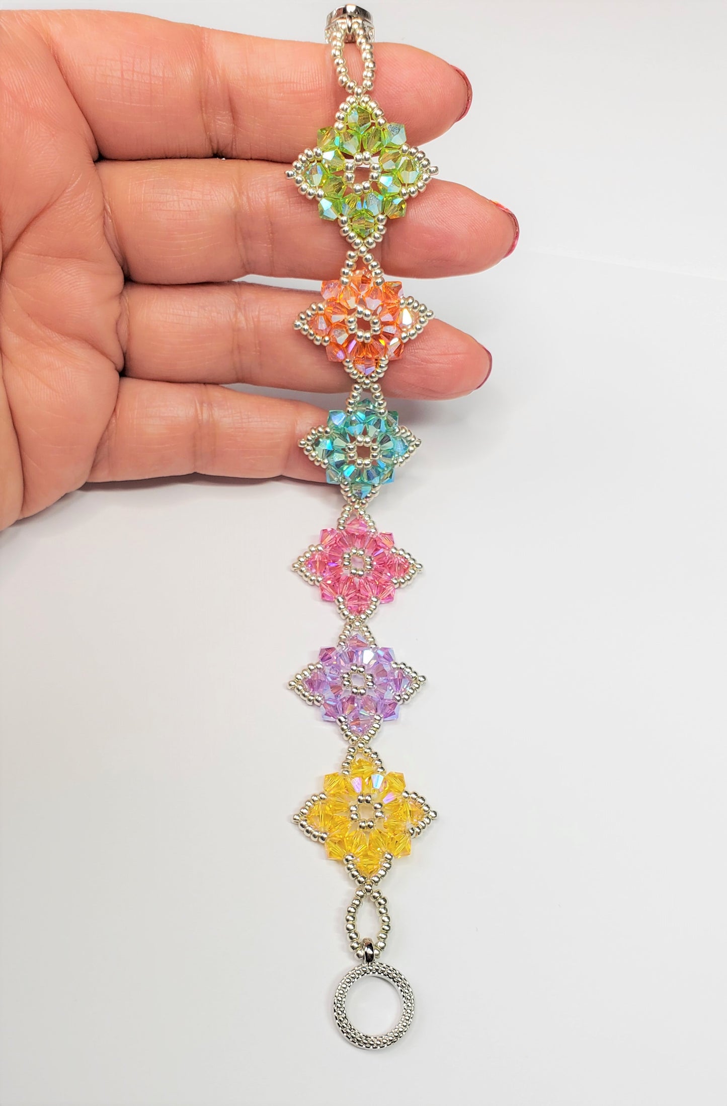 Beautiful Rainbow  Handmade Crystal Beaded Link Bracelet