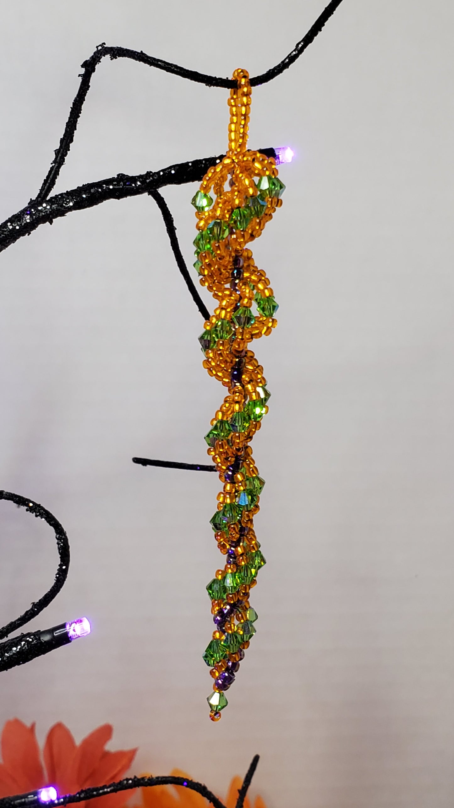 Halloween Crystal Icicle Tree Ornament Crystal Icicle Ornament Icicle Beaded Tree Ornament Spiral Tree Ornament Fall Decor