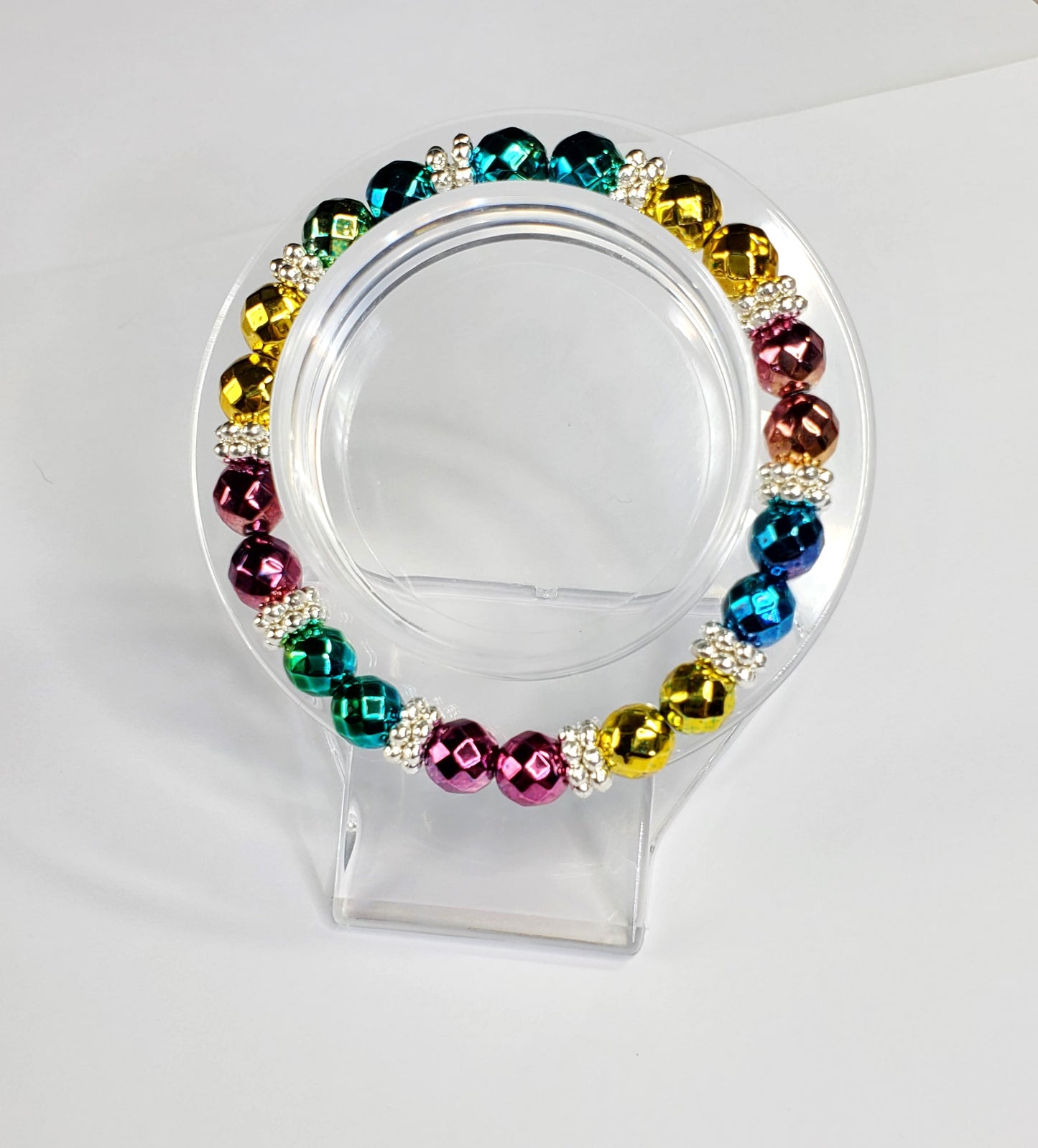 Beautiful Hematite Rainbow Faceted Crystal Stretch Hematite Bracelet