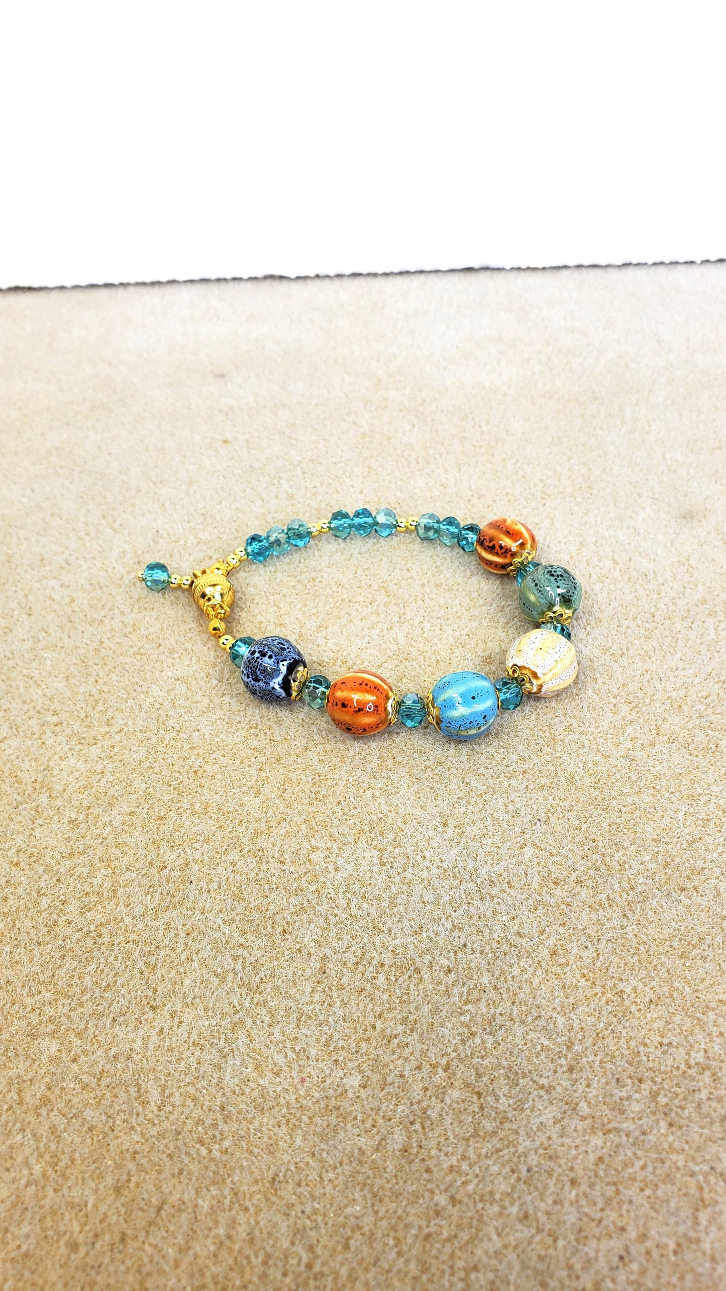Pumpkin Charm and Crystal Fall Beaded Bracelet, Bracelet with Pumpkin Charms Crystal Bracelet