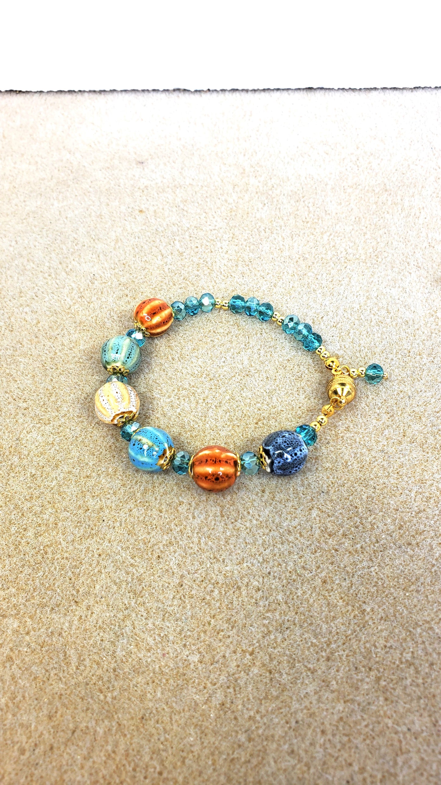 Pumpkin Charm and Crystal Fall Beaded Bracelet, Bracelet with Pumpkin Charms Crystal Bracelet
