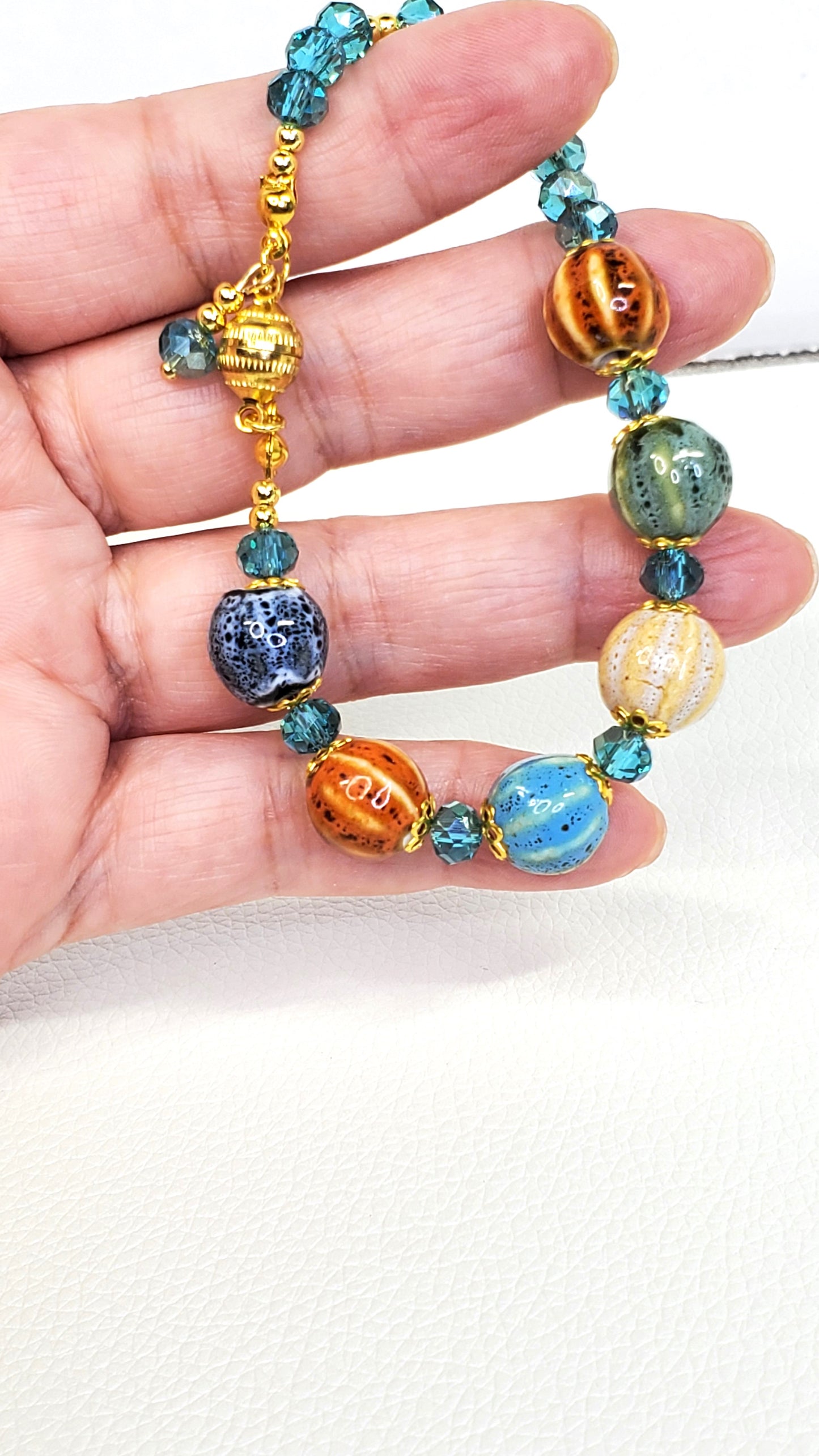 Pumpkin Charm and Crystal Fall Beaded Bracelet, Bracelet with Pumpkin Charms Crystal Bracelet