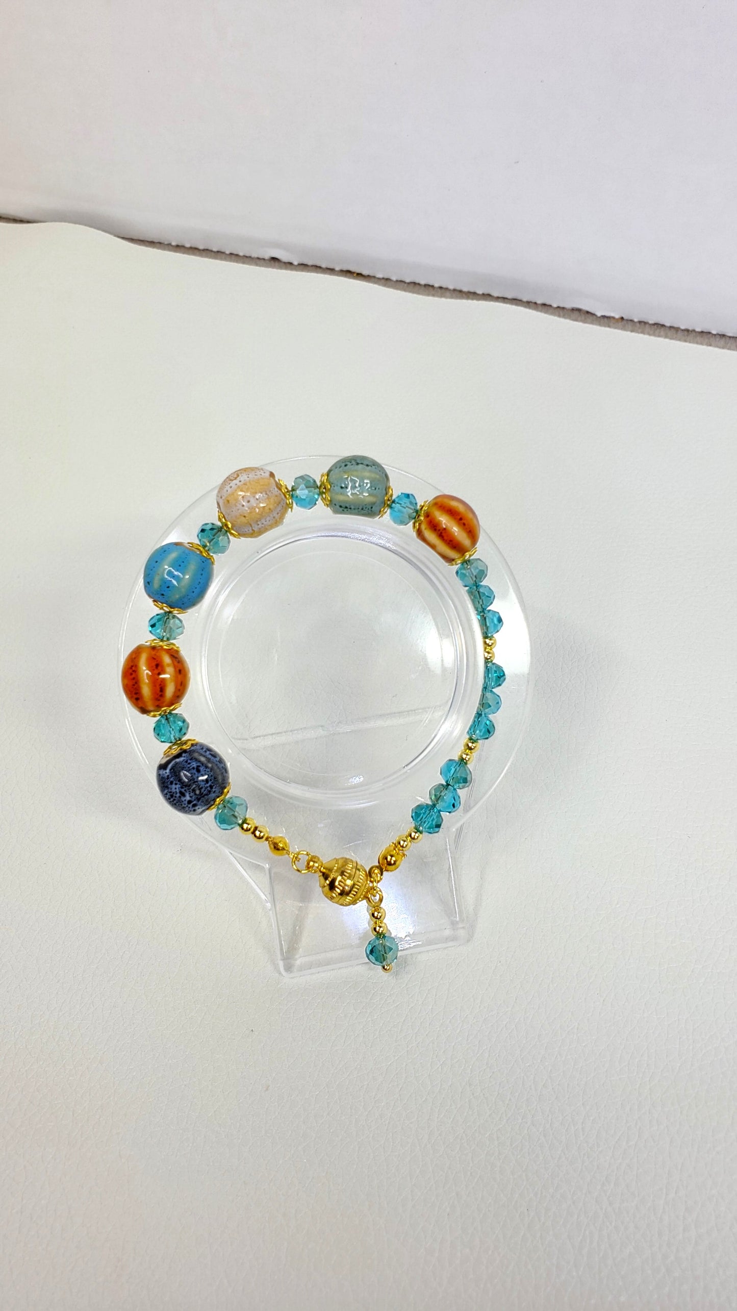 Pumpkin Charm and Crystal Fall Beaded Bracelet, Bracelet with Pumpkin Charms Crystal Bracelet