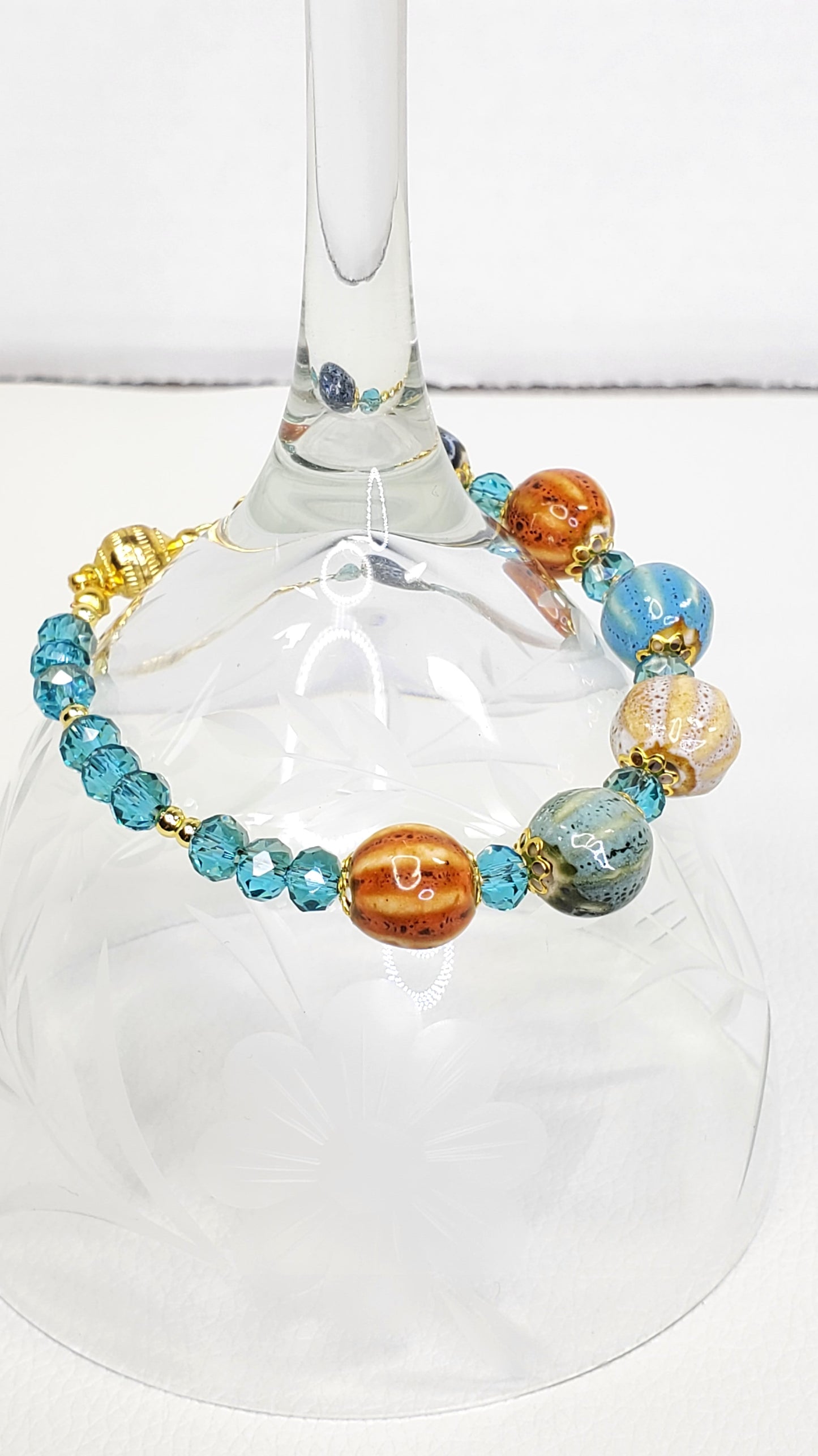 Pumpkin Charm and Crystal Fall Beaded Bracelet, Bracelet with Pumpkin Charms Crystal Bracelet