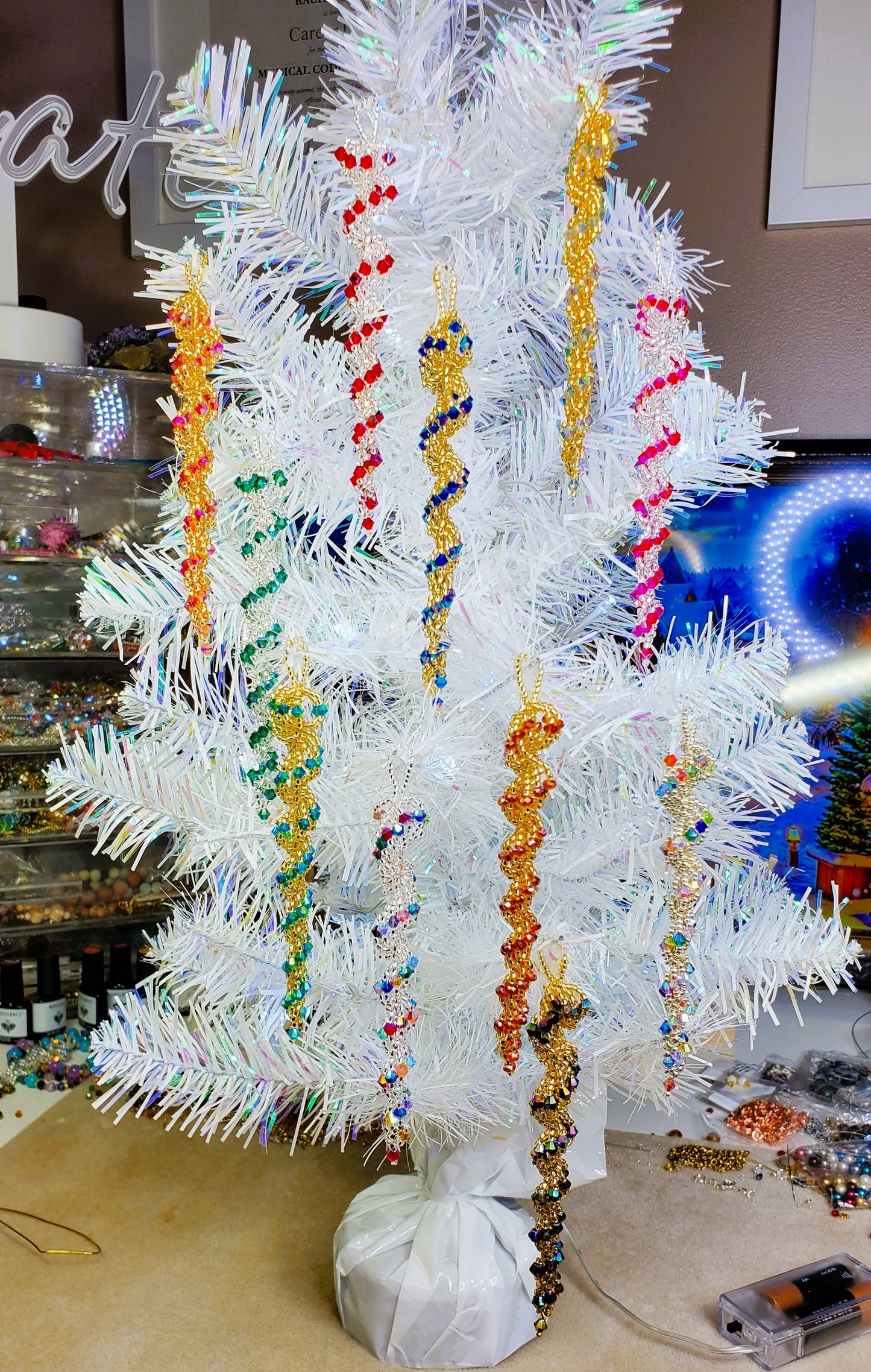 Christmas Tree, Crystal Icicle Ornament, Christmas Crystal Icicle, Tree Beaded Ornaments, Spiral Tree Ornament