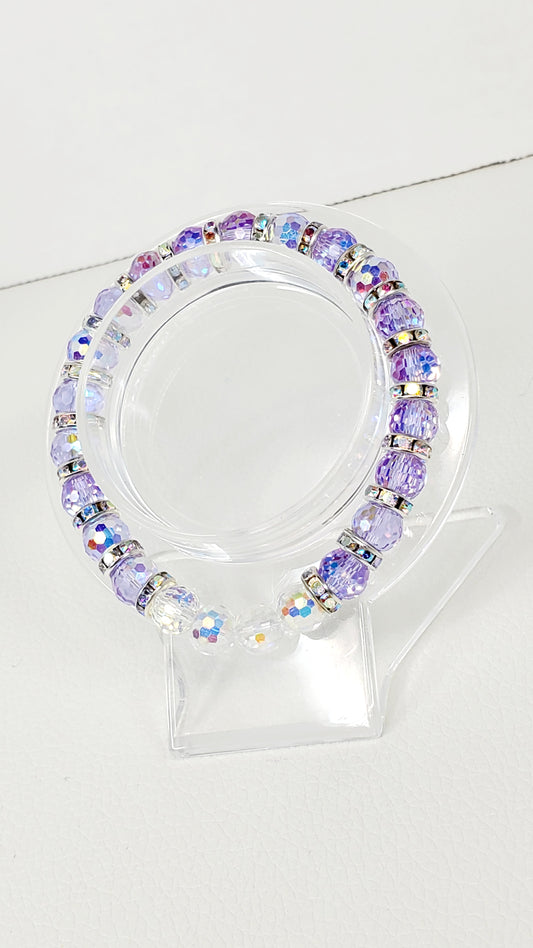 Beautiful Purple Aurora Borealis Faceted Crystal Stretch Bracelet