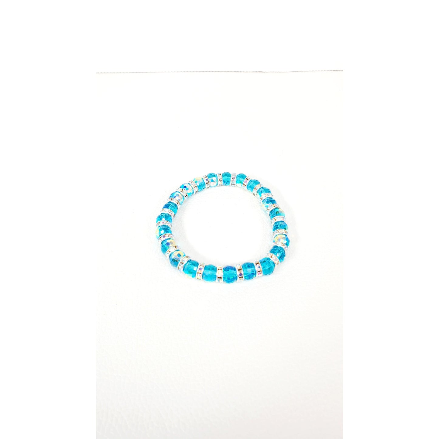 Beautiful Blue Aurora Borealis Faceted Crystal Glass Stretch Bracelet