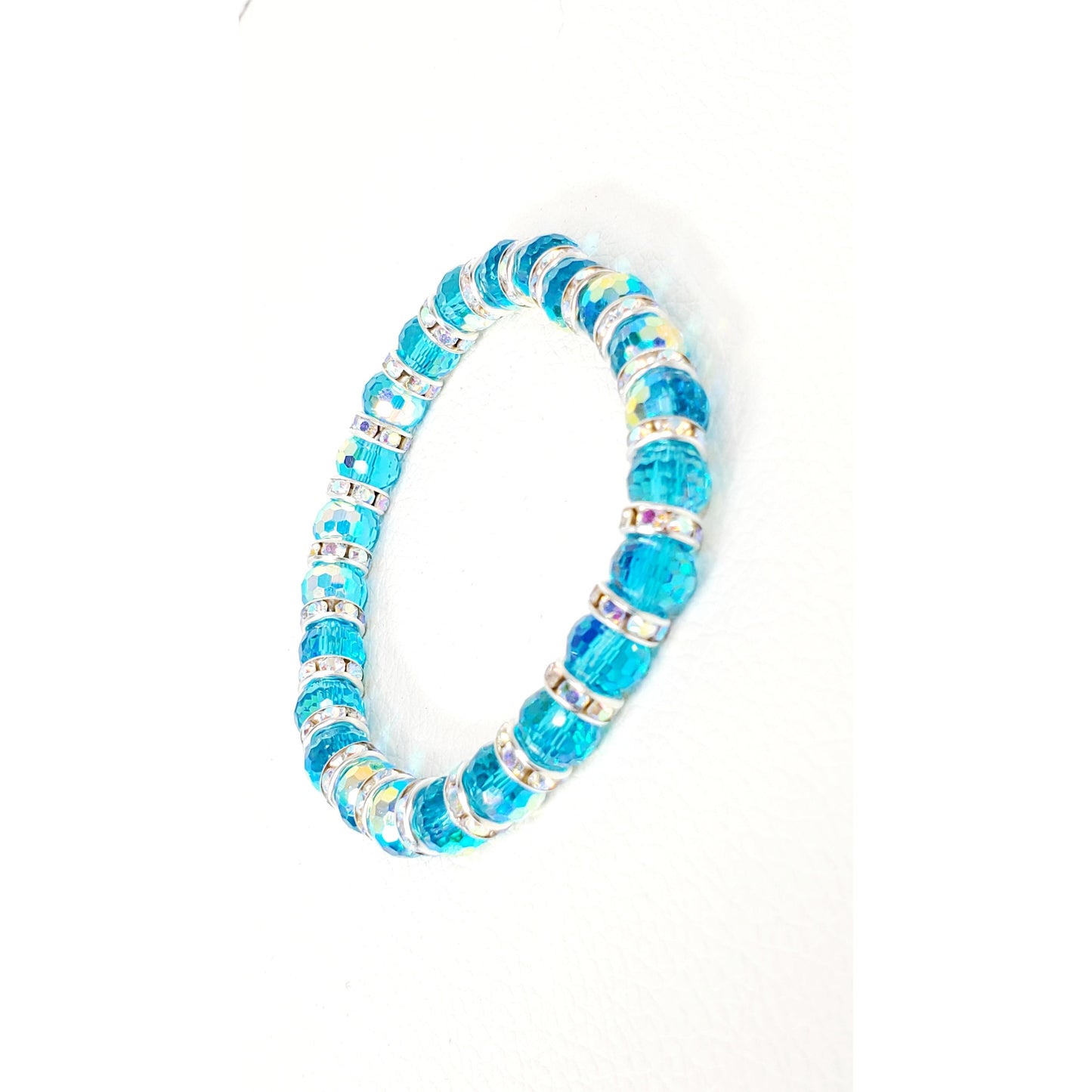 Beautiful Blue Aurora Borealis Faceted Crystal Glass Stretch Bracelet