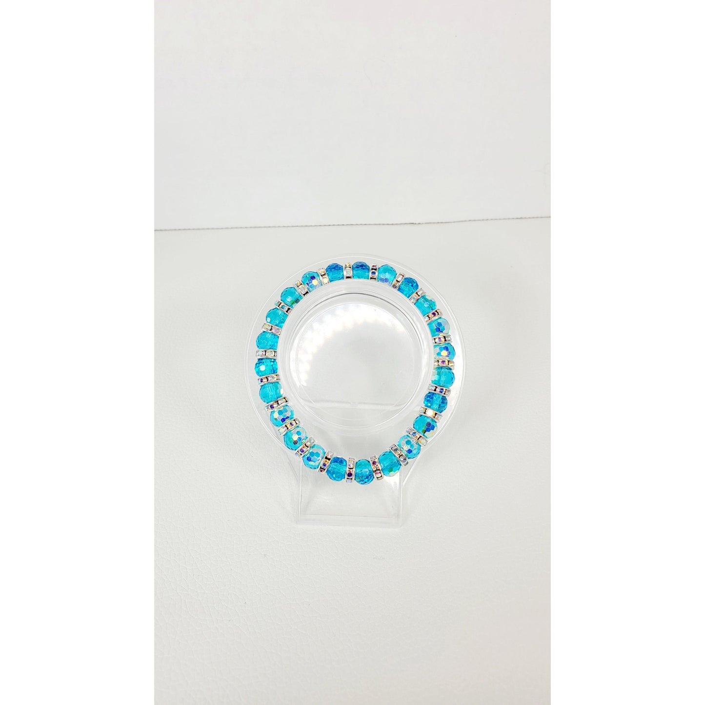 Beautiful Blue Aurora Borealis Faceted Crystal Glass Stretch Bracelet