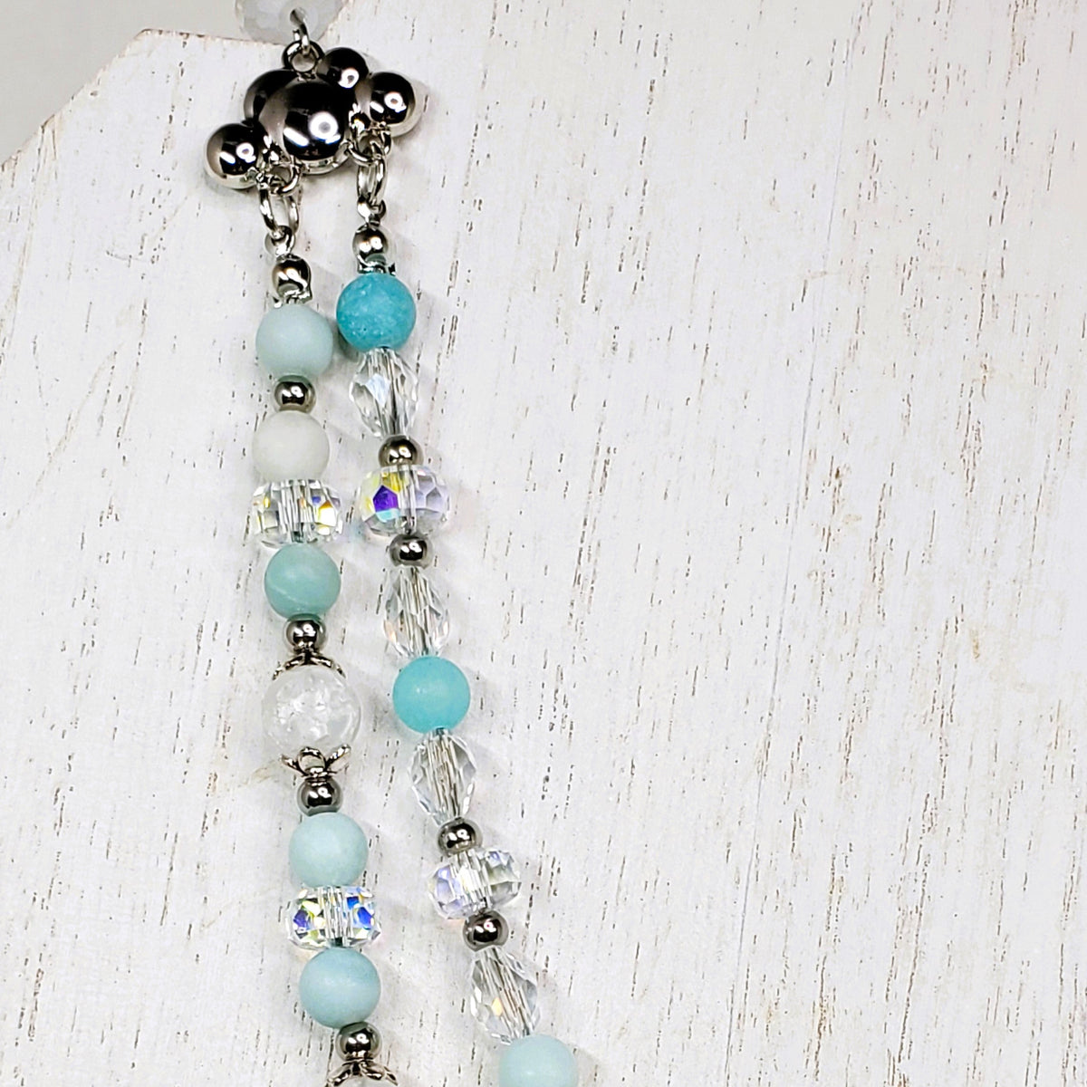 Amazonite and Crystal Beaded Necklace, Multi Strand Necklace