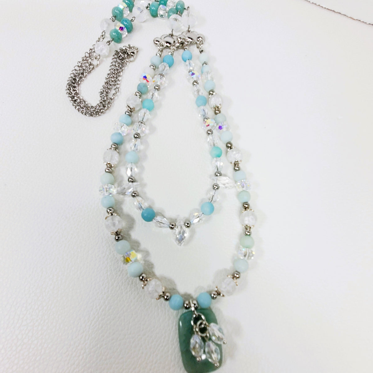Amazonite and Crystal Beaded Necklace, Multi Strand Necklace