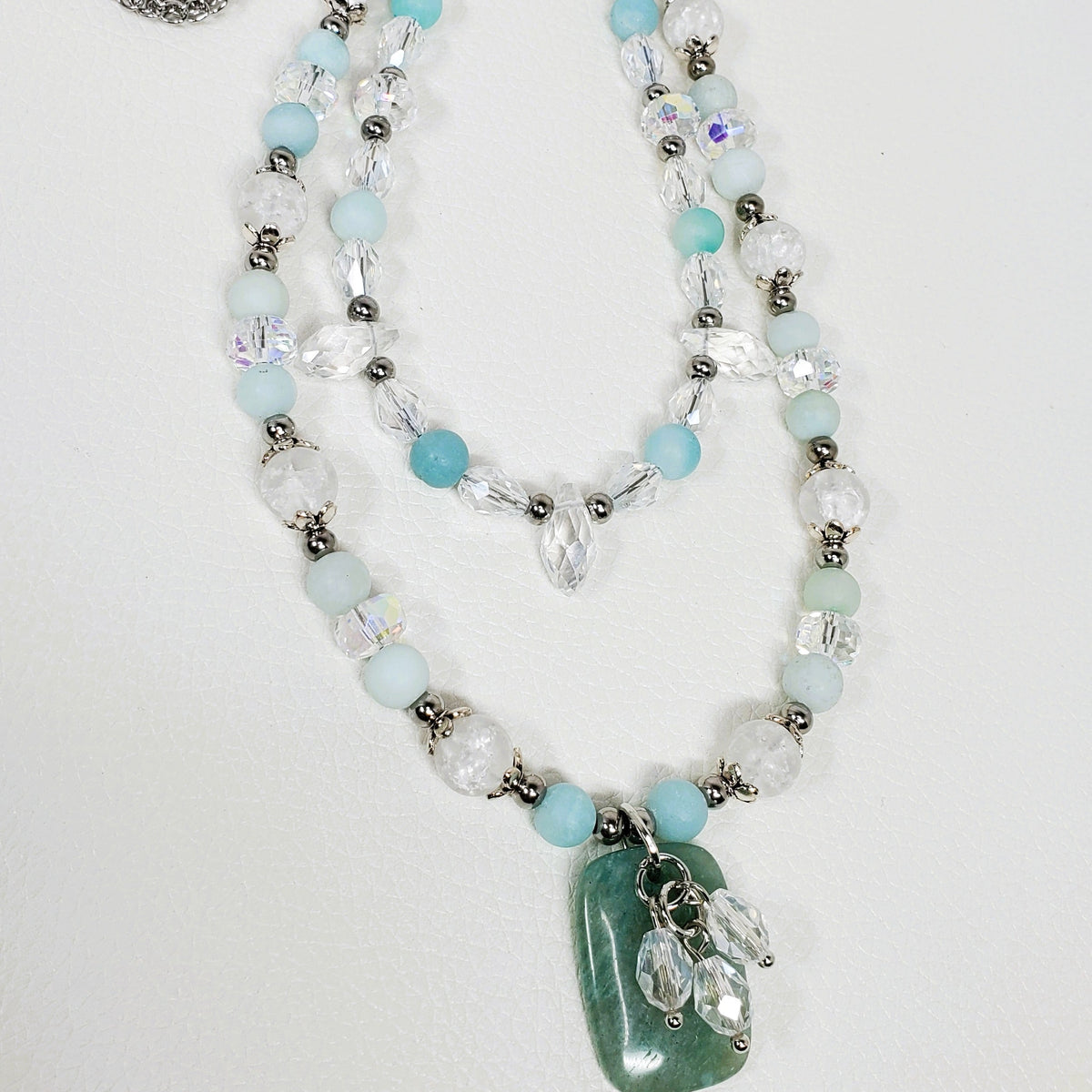 Amazonite and Crystal Beaded Necklace, Multi Strand Necklace
