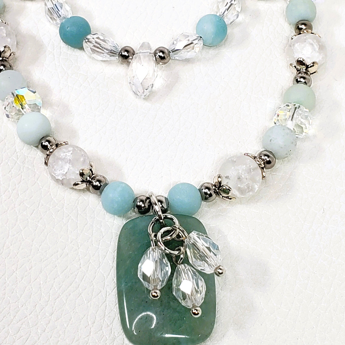 Amazonite and Crystal Beaded Necklace, Multi Strand Necklace