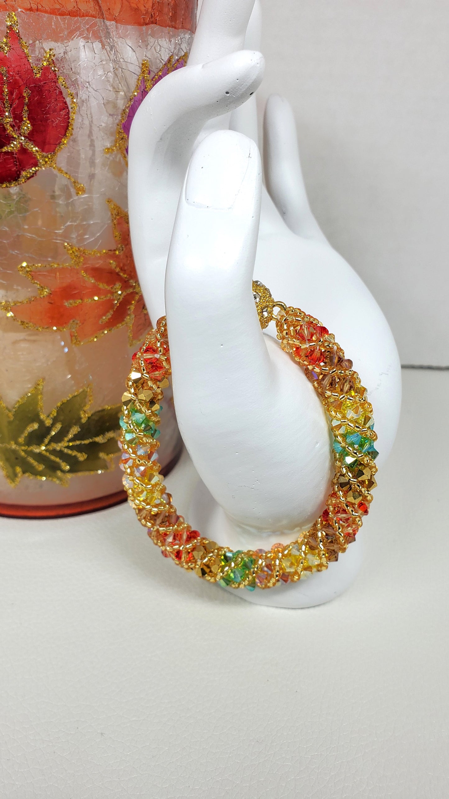 Handmade Autumn Bracelet – Colorful Crystal & Rhinestone Jewelry – Fall Accessory - Colorful Fall Jewelry - Crystal Beaded Jewelry