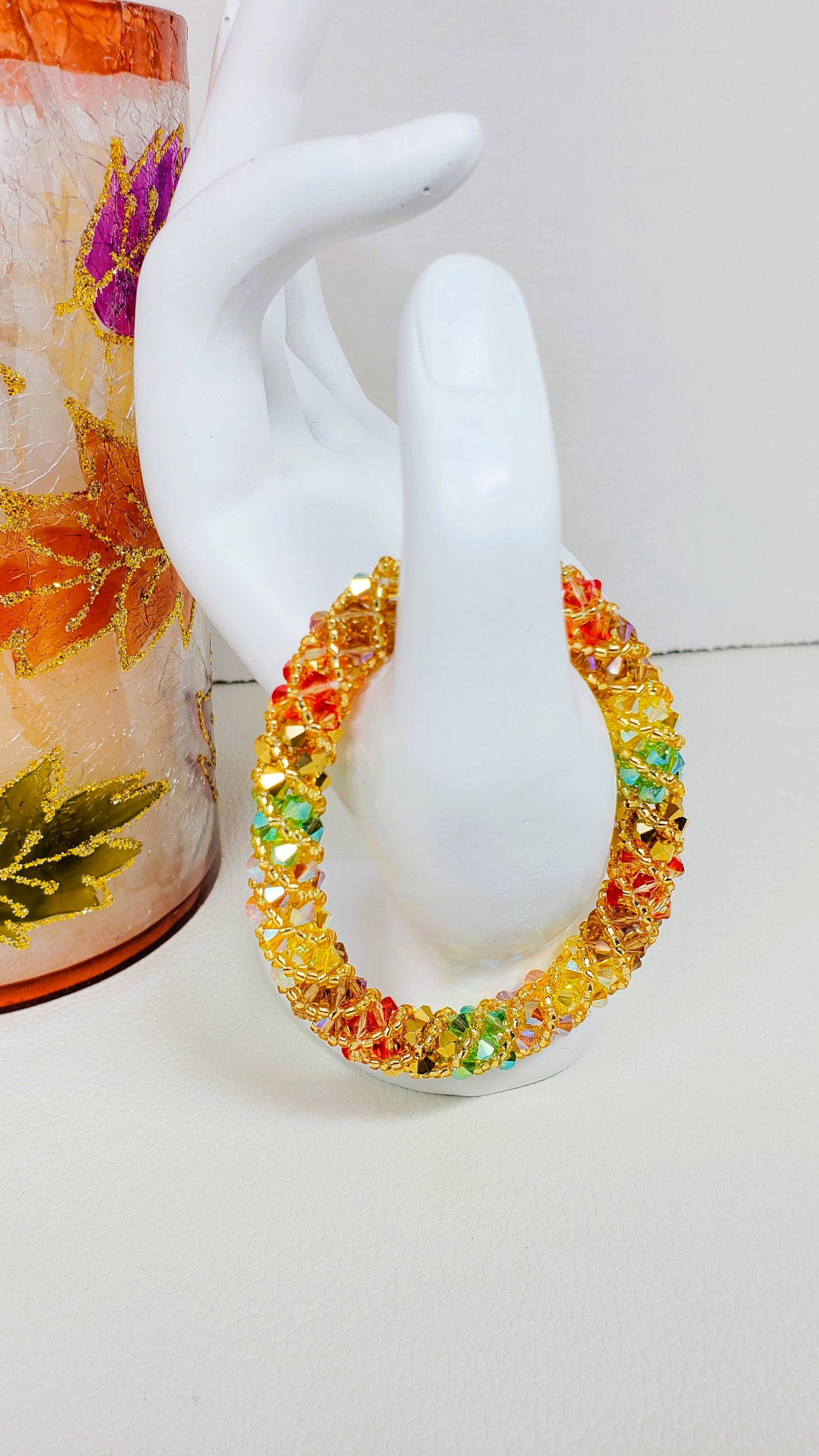 Handmade Autumn Bracelet – Colorful Crystal & Rhinestone Jewelry – Fall Accessory - Colorful Fall Jewelry - Crystal Beaded Jewelry