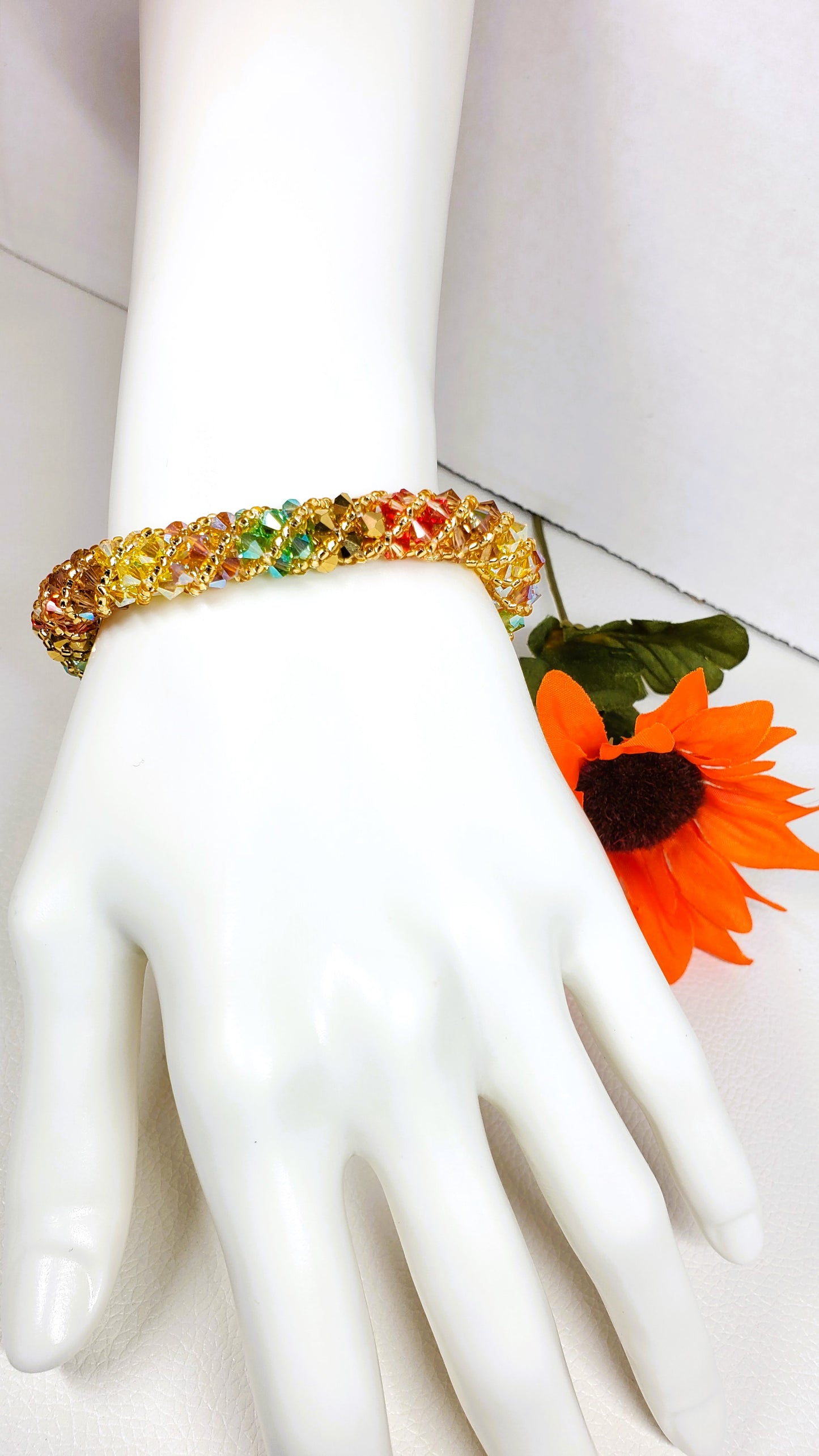 Handmade Autumn Bracelet – Colorful Crystal & Rhinestone Jewelry – Fall Accessory - Colorful Fall Jewelry - Crystal Beaded Jewelry