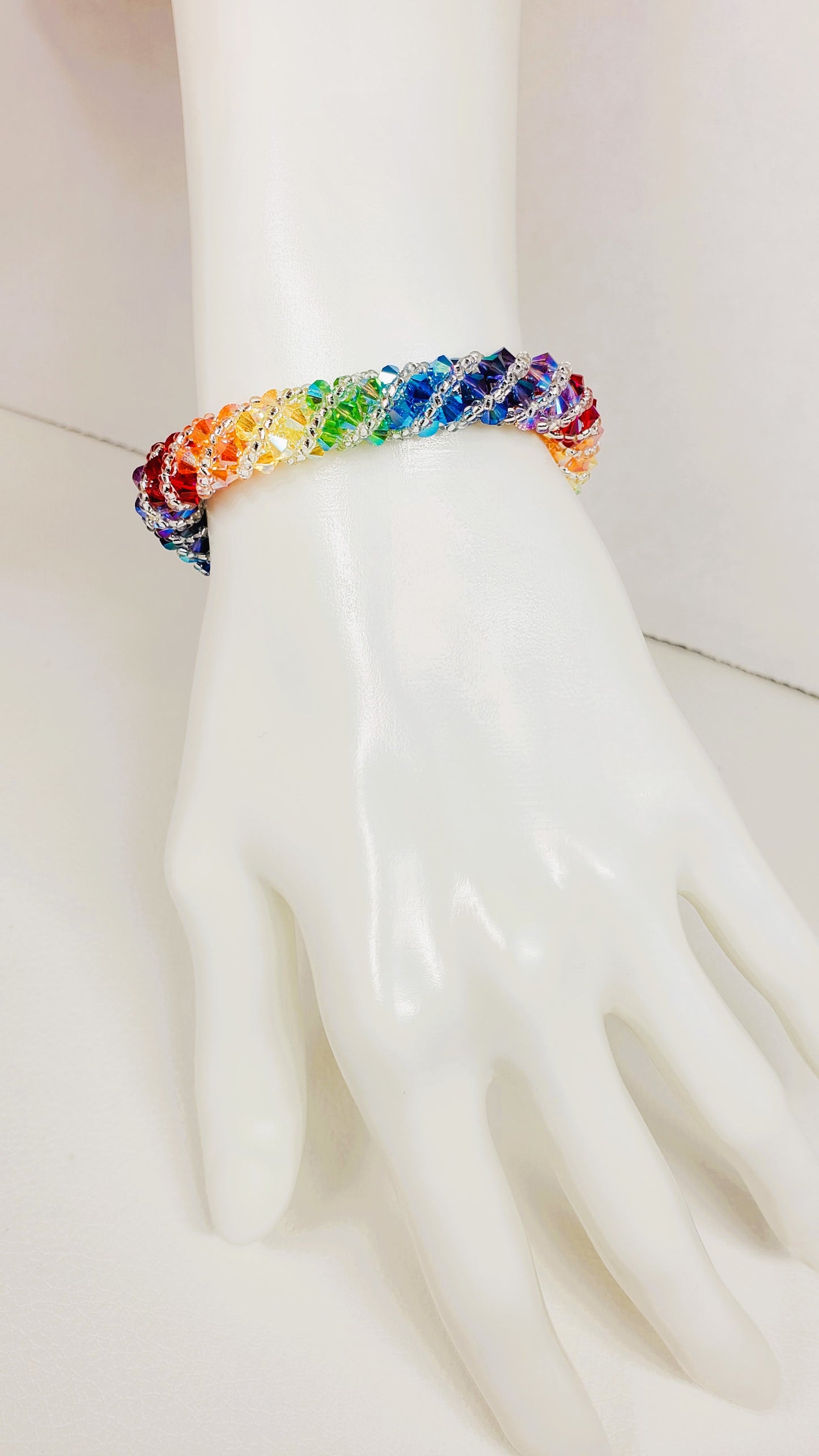 Rainbow Spiral Rhinestone Crystal 7 Chakra Statement Bracelet, Statement Jewelry, Crystal Bracelet, Handmade Chakra Bracelet
