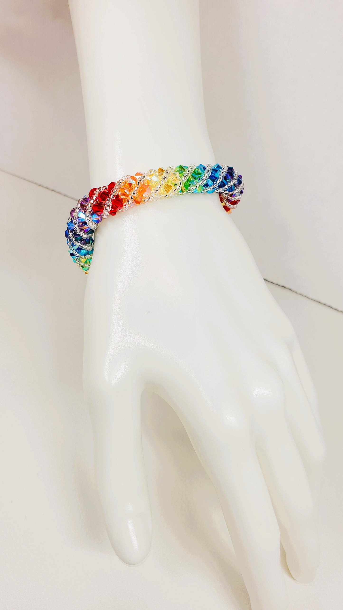 Rainbow Spiral Rhinestone Crystal 7 Chakra Statement Bracelet, Statement Jewelry, Crystal Bracelet, Handmade Chakra Bracelet
