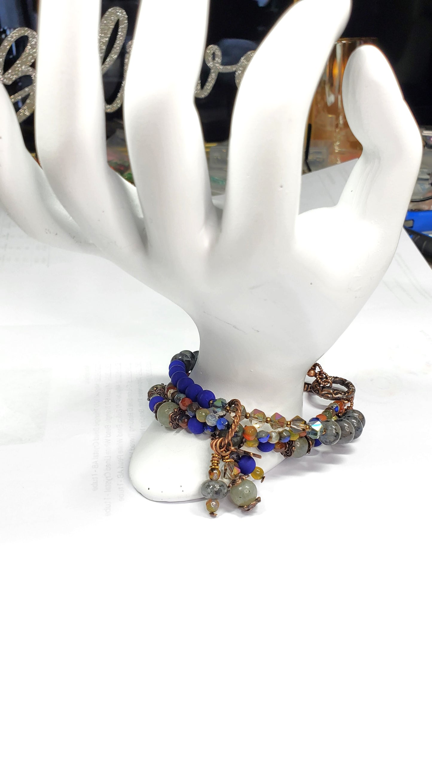 Labradorite Crystal Charm Bracelet – Triple Layer Wire Wrapped Boho Gemstone Jewelry – Multi-Stone Beaded Bracelet for Women