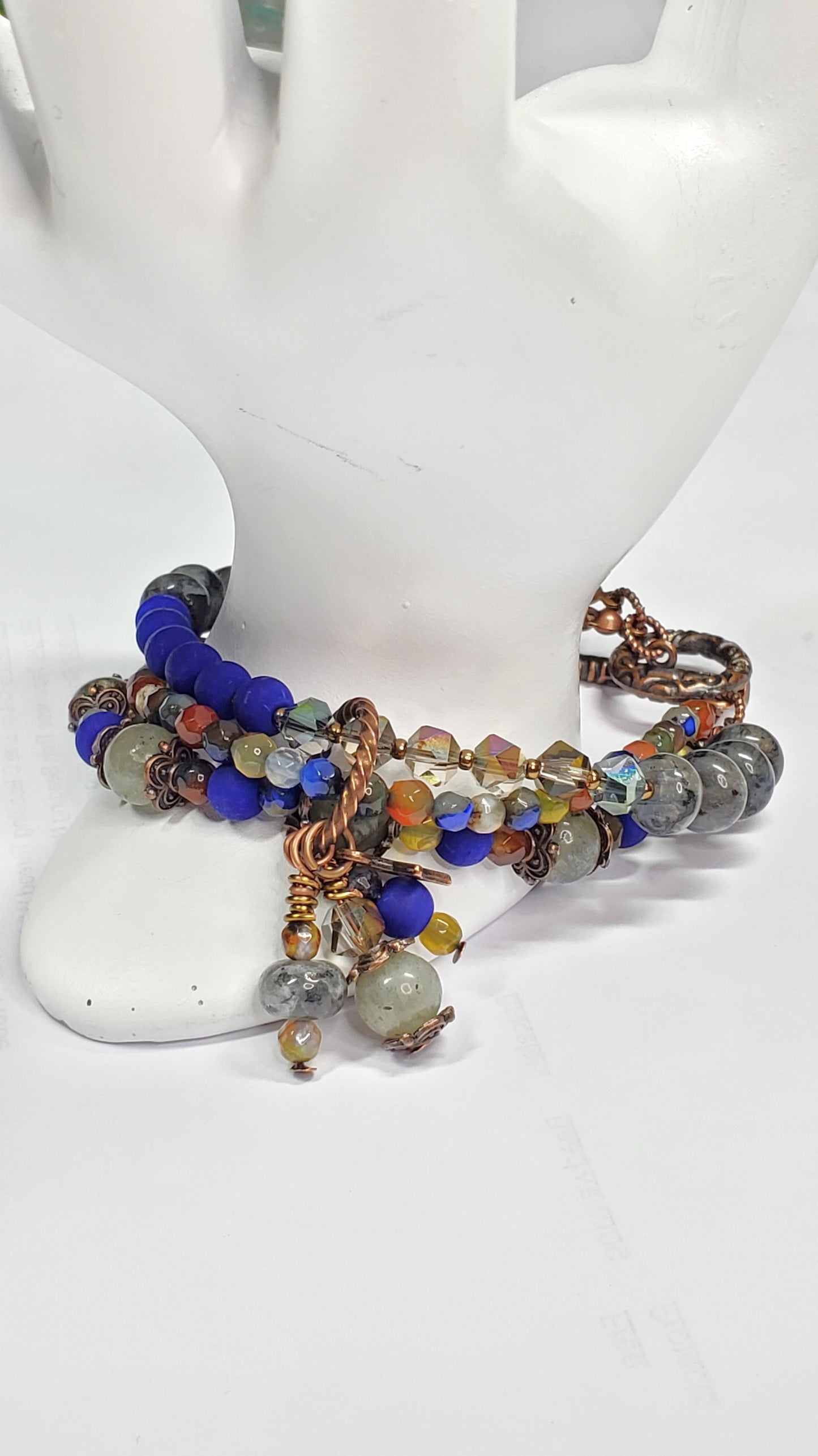 Labradorite Crystal Charm Bracelet – Triple Layer Wire Wrapped Boho Gemstone Jewelry – Multi-Stone Beaded Bracelet for Women