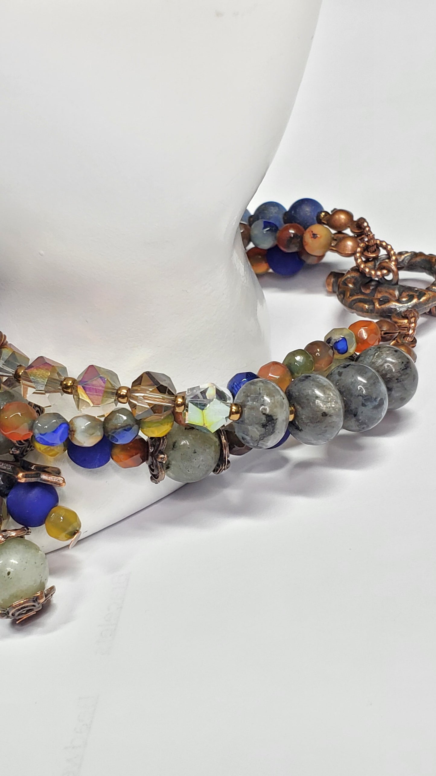 Labradorite Crystal Charm Bracelet – Triple Layer Wire Wrapped Boho Gemstone Jewelry – Multi-Stone Beaded Bracelet for Women