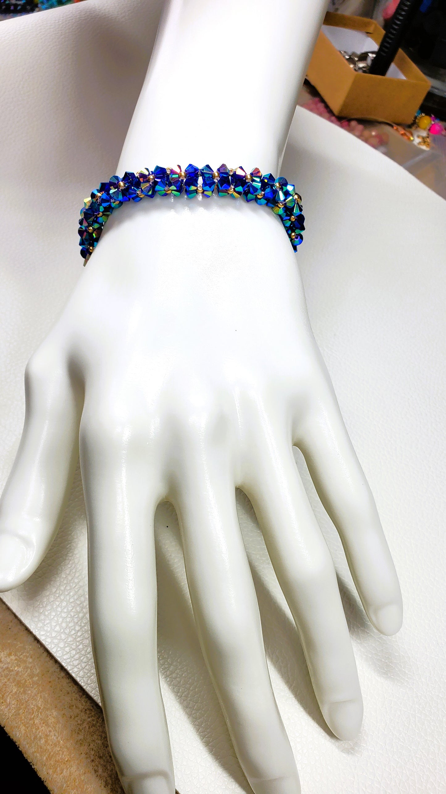 Handcrafted Blue AB Crystal Bicone Adjustable Bracelet