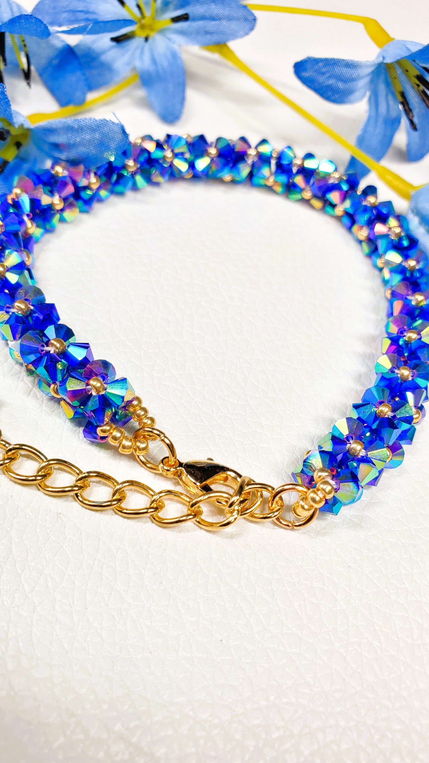 Handcrafted Blue AB Crystal Bicone Adjustable Bracelet