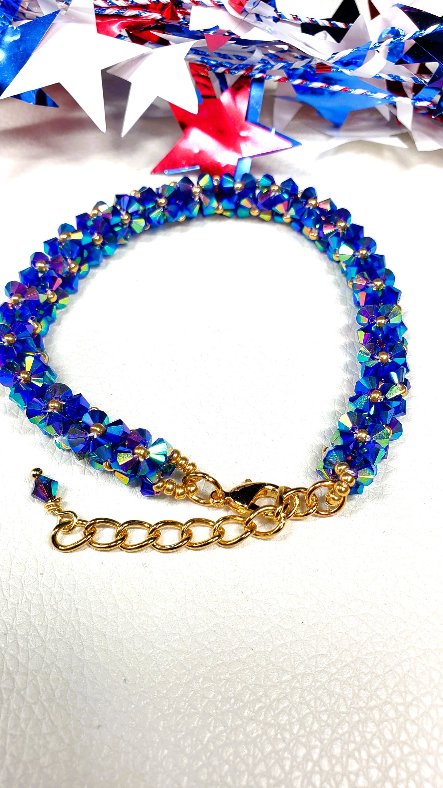 Handcrafted Blue AB Crystal Bicone Adjustable Bracelet