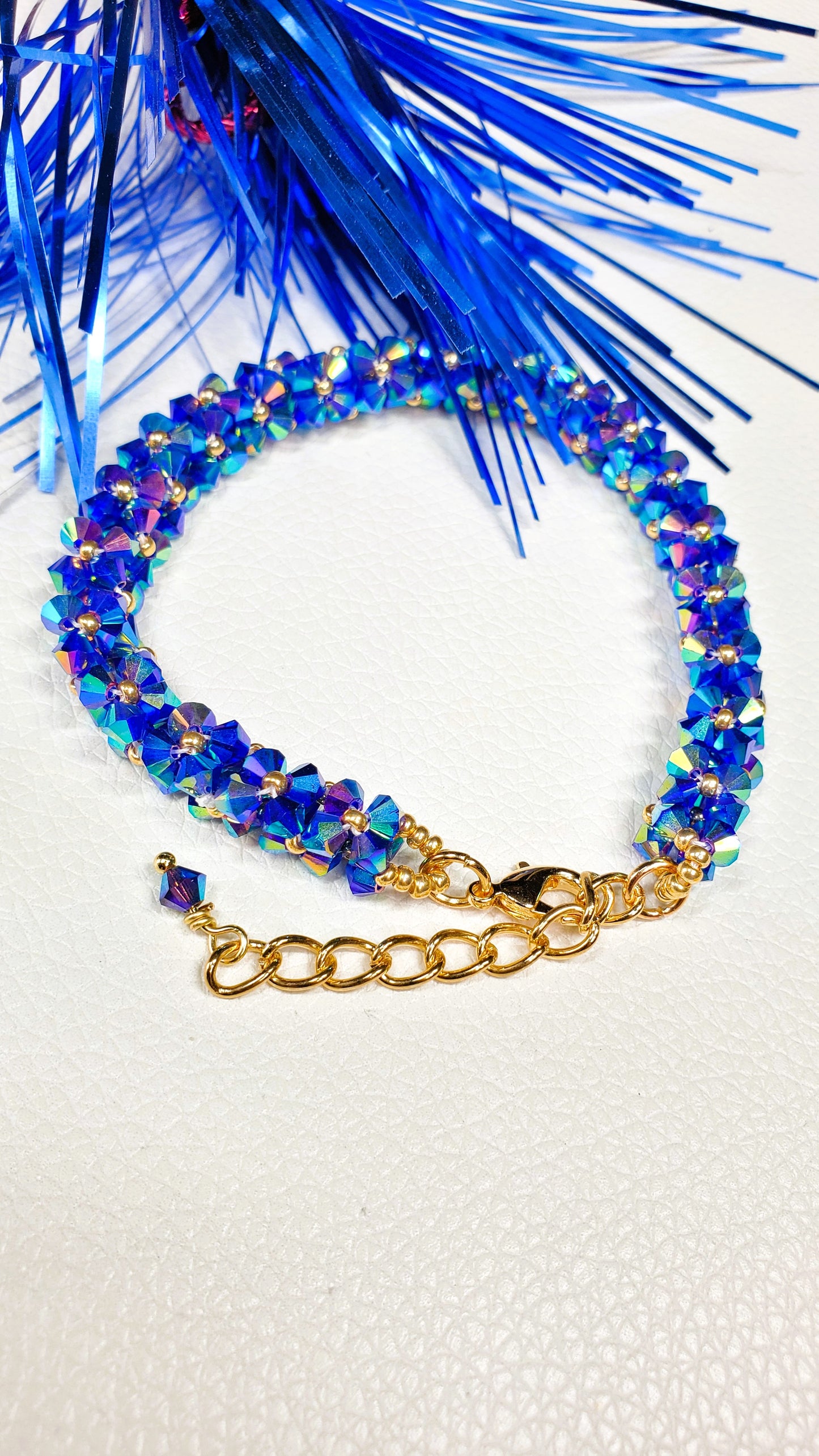 Handcrafted Blue AB Crystal Bicone Adjustable Bracelet