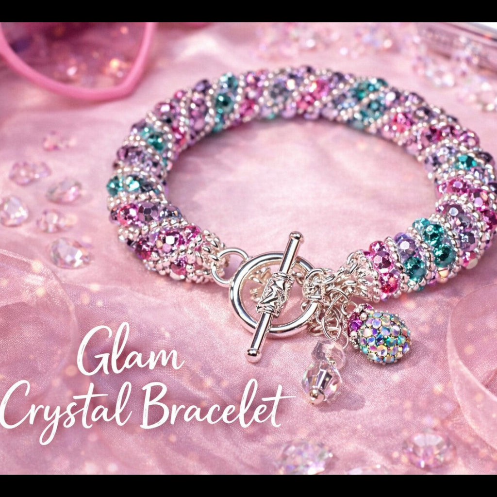 Handmade Colorful Crystal Rope Bracelet – Charm Bracelet – Silver Toggle Clasp Jewelry – Vibrant Multi-Color Beaded Bracelet